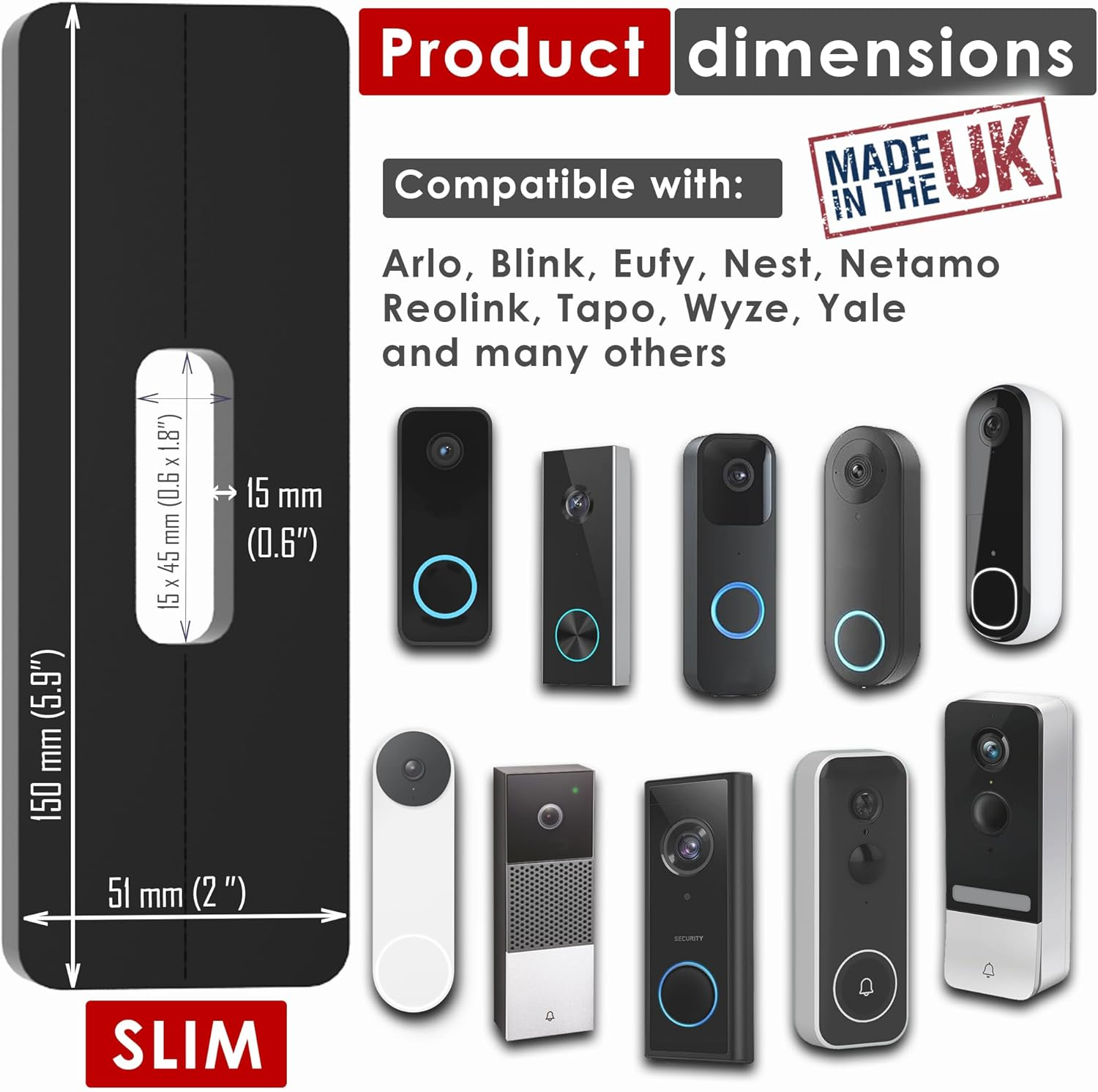 Slim Universal Self-Adhesive Bracket Compatible with Video Doorbell Aosu, Arlo, Blink, Eufy, Nest, Netamo, Reolink, Tapo, Wyze Video Doorbell Battery/Cable WLAN No Drilling, Easy Installation image number 4