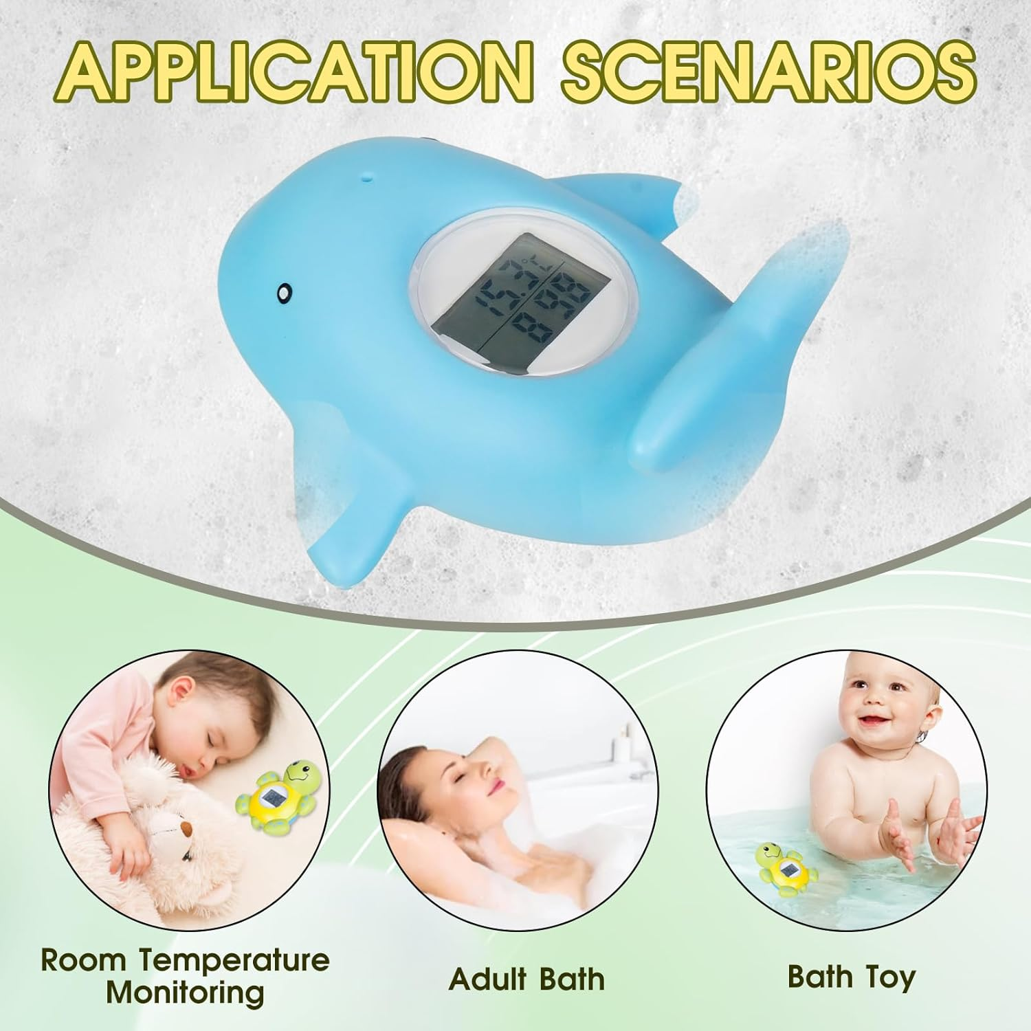 Baby Bath Thermometer, New Upgraded Digital Water Thermometer with 3 Color Backlight and Temperature Warning, Safe Bath Thermometer Floating Toy for Babies and Toddlers （Whales） image number 2