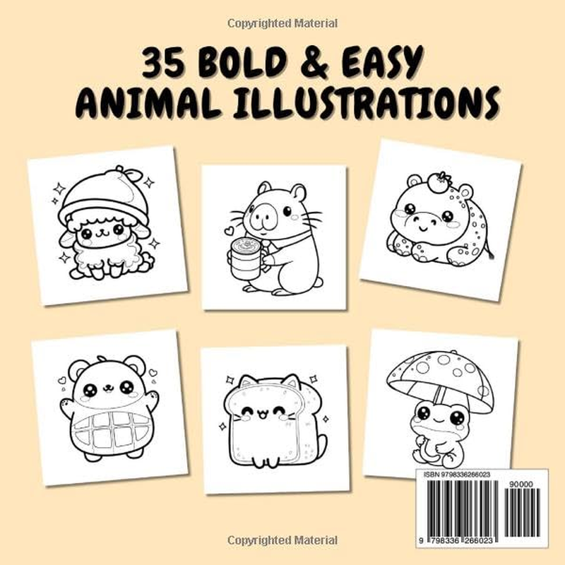 Animals Cute & Funny 2: Bold and Easy Coloring Book for Kids and Adults, 35 Relaxing Stress Relief Illustrations