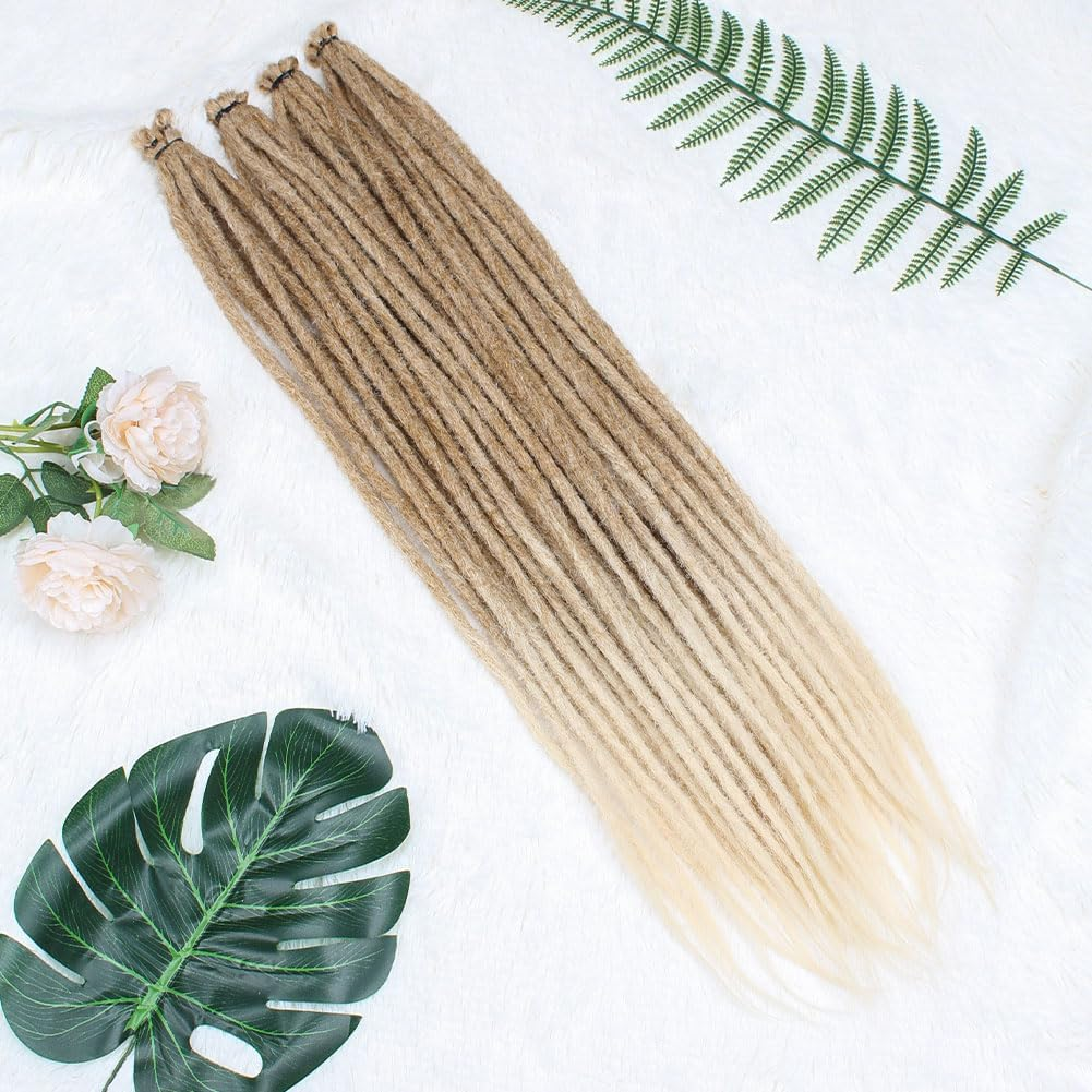 KRALER Thin Ombre Brown to Blonde Dreadlocks Extensions 22" 0.6Cm Synthetic Crochet Braided Hair Backcombed Dreads Extensions(10 Strands) image number 2