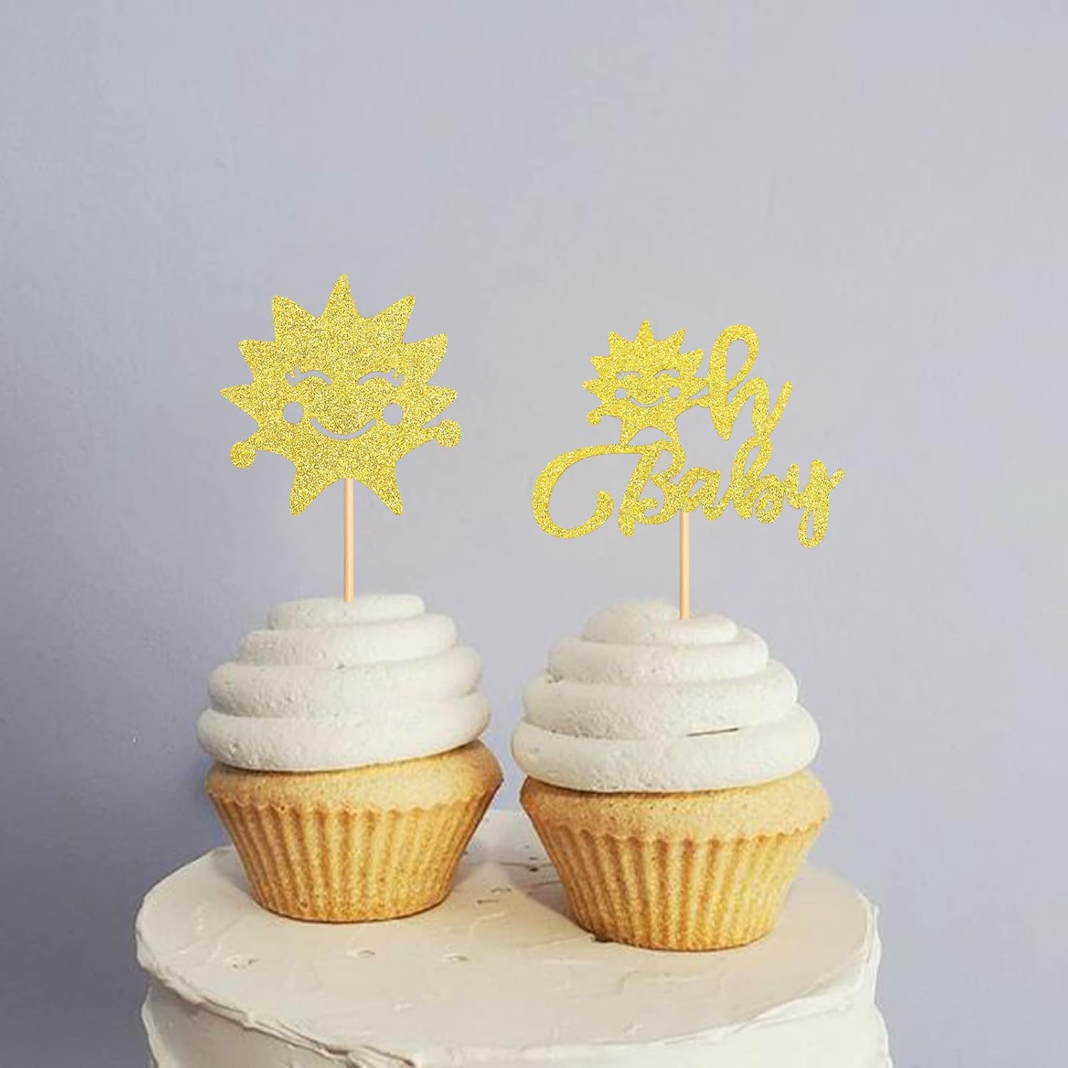 24PCS Sunshine Oh Baby Cupcake Toppers Sun Smile Sunshine Cupcake Picks Bridal Wedding Engagement Baby Shower Birthday Party Decorations - Gold-One image number 2
