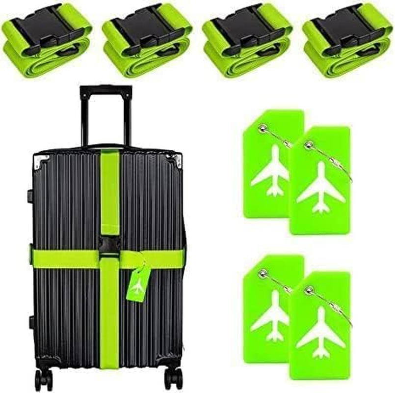 4 Pack Luggage Straps for Suitcases TSA Approved & Suitcase Identifiers Unique Luggage Tags and Straps Set, Adjustable Suitcase Belt Straps with Buckles to Keep Suitcase Secure While Traveling (Green)