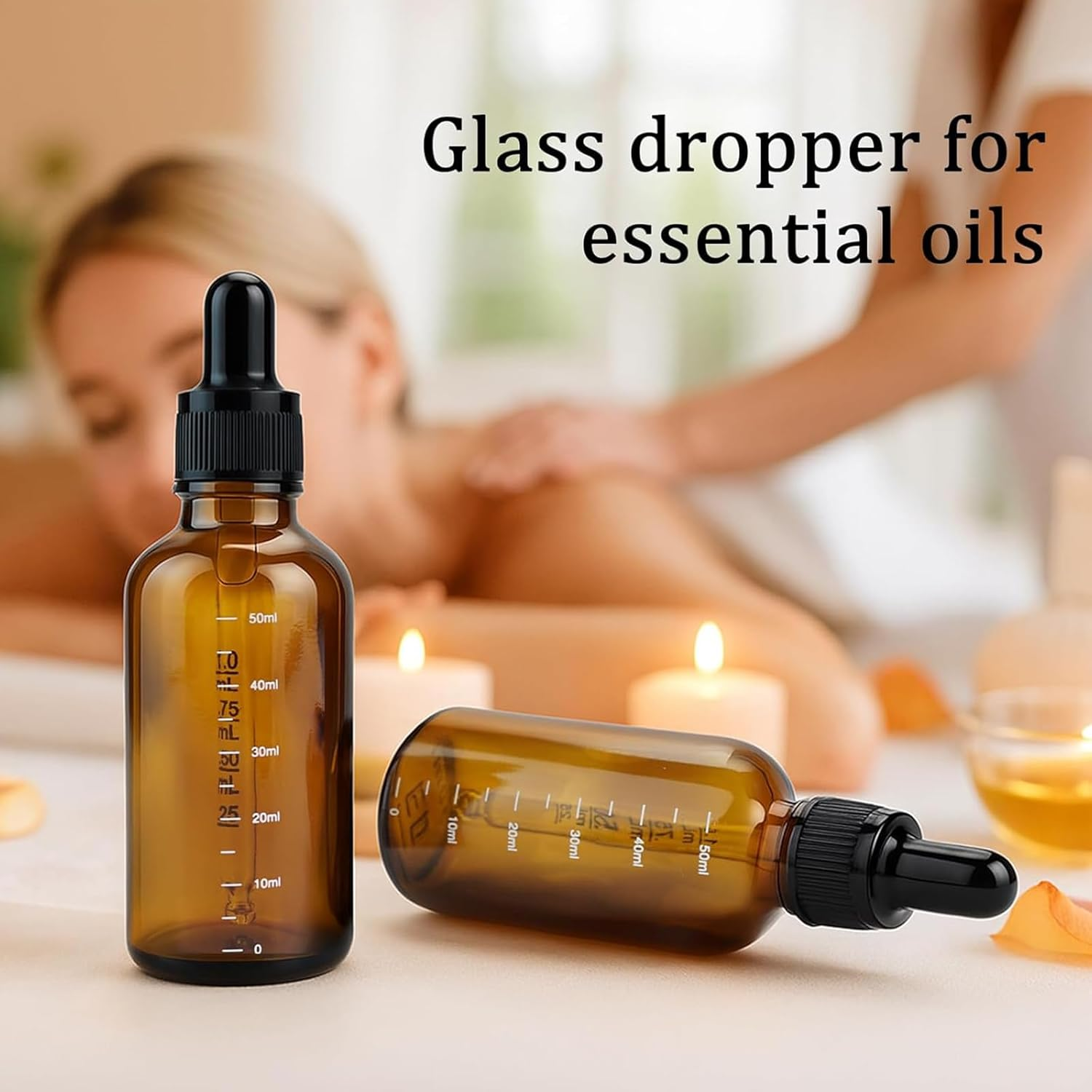 Kzvsiy 5 Pack 50 ML Glass Dropper Bottles with Graduated Scales, Leak-Proof Caps, and Precision Droppers, Uv-Protective Amber Bottles for Essential Oils, DIY Perfume, and Travel Liquid Storage image number 2