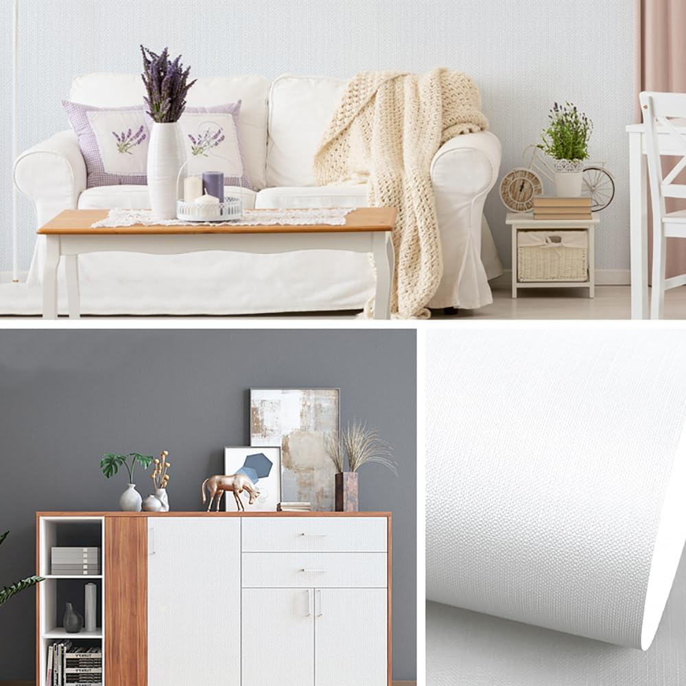 Self Adhesive Wallpaper Waterproof Linen Real Texture 10M Bedroom Laundry Dining White - Green image number 6