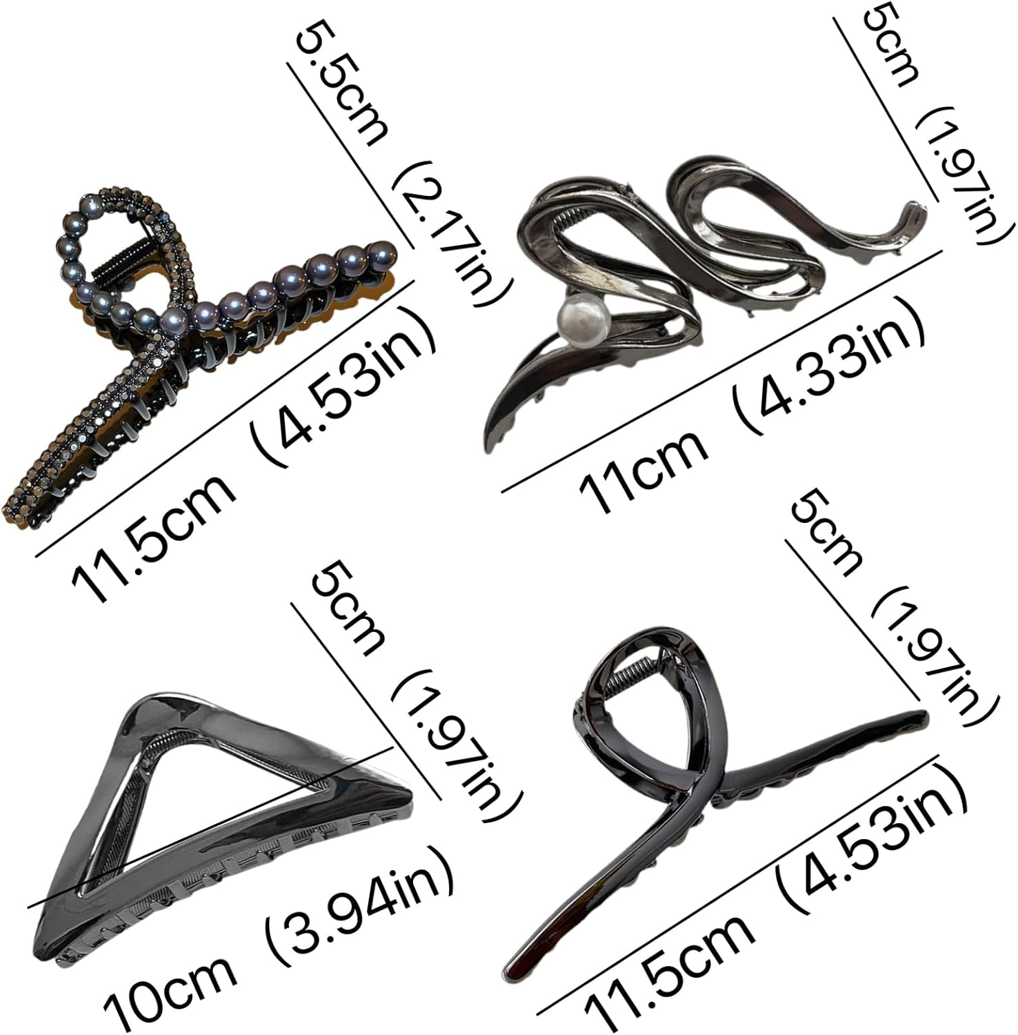Ypkia Hair Claw Metal Black Large Hair Clips Women'S Set with Beads for Women and Girls Thick Hair Accessories (Pack of 4) image number 1