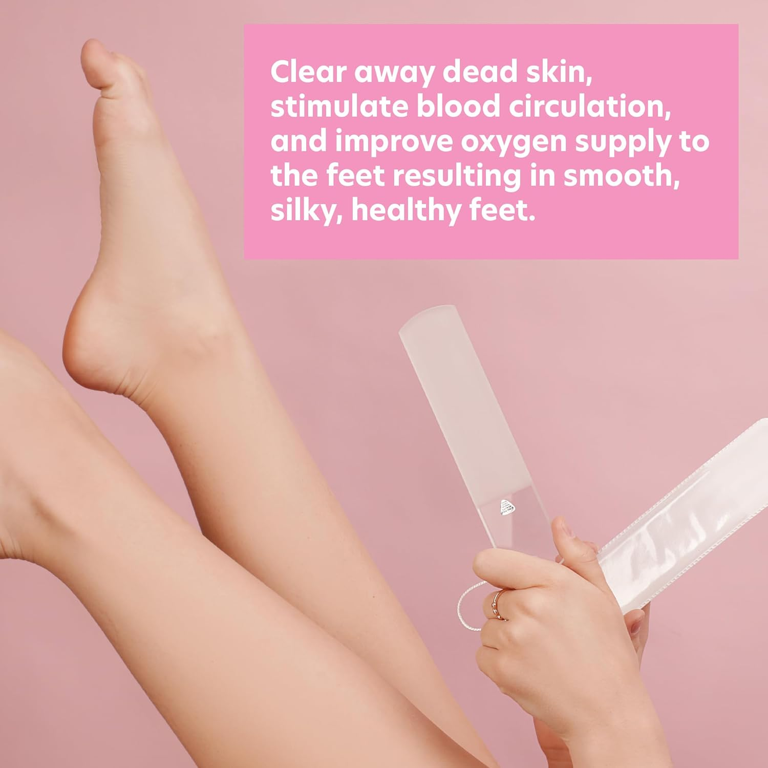 Bona Fide Beauty Czech Glass Foot File with Protective Sleeve, Dual-Sided High Grit Foot Rasp, Foot Scraper with Cord in Clear Color image number 1