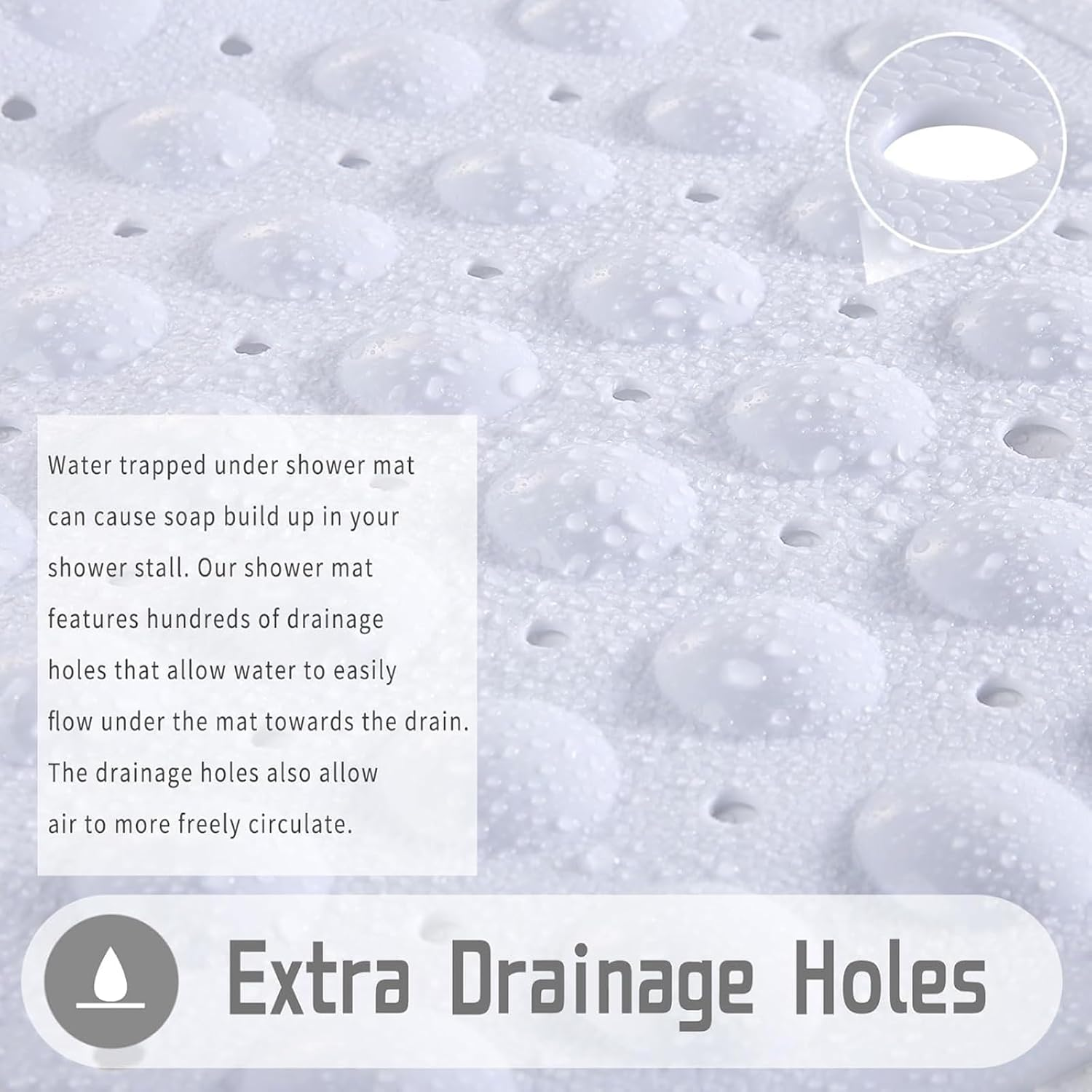 Square Non Slip Bath Mat, 48 X 48Cm, Shower Mat Non Slip anti Mould with Suction Cup, Rubber Bathroom Mat with Drain Holes, Machine Washable Bath Rugs for Shower Cubicle and Bathtub(White) image number 3