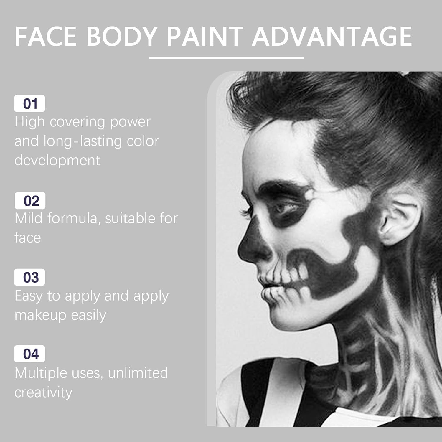 Halloween Black and White Foundation Painter Easily Cover Skin Tone Clown Makeup Foundation Painter image number 1