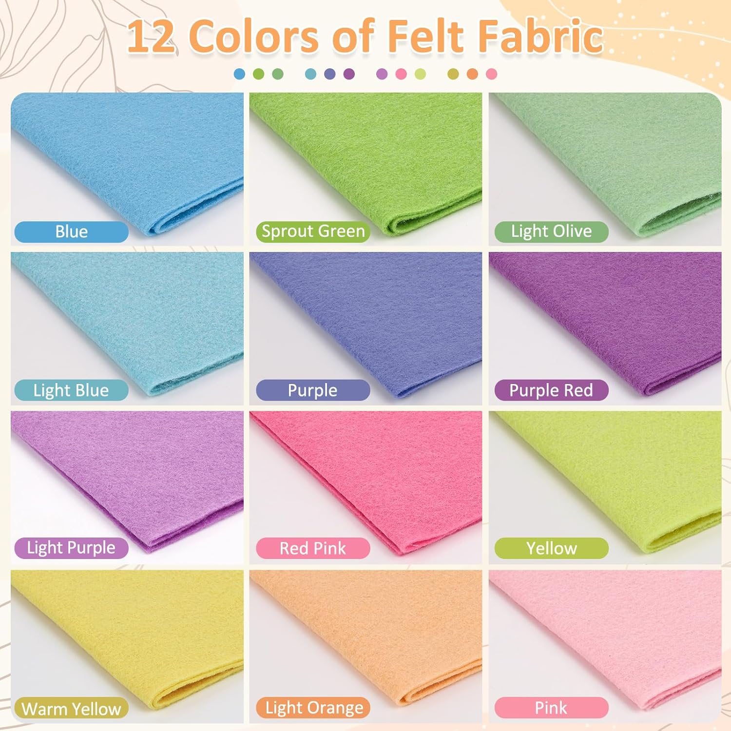 XSEINO 12 Rolls 8"X35" 1.4Mm Thick Soft Felt Fabric Sheet 12 Assorted Macarone Series Colors Felt Pack for DIY Craft Sewing Squares Nonwoven Patchwork image number 4