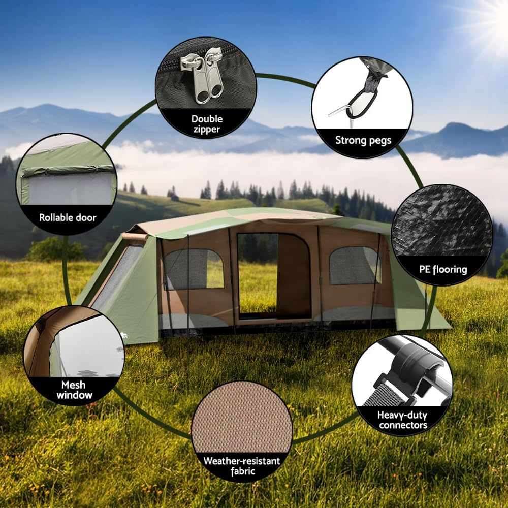 Weisshorn Beach Tent 10 Person Camping Tents, Portable Dome Shade Shelter with 3 Rooms, Easy Setup Lightweight Umbrella Sun Protection Outdoor Fishing Family Picnic Grey image number 6