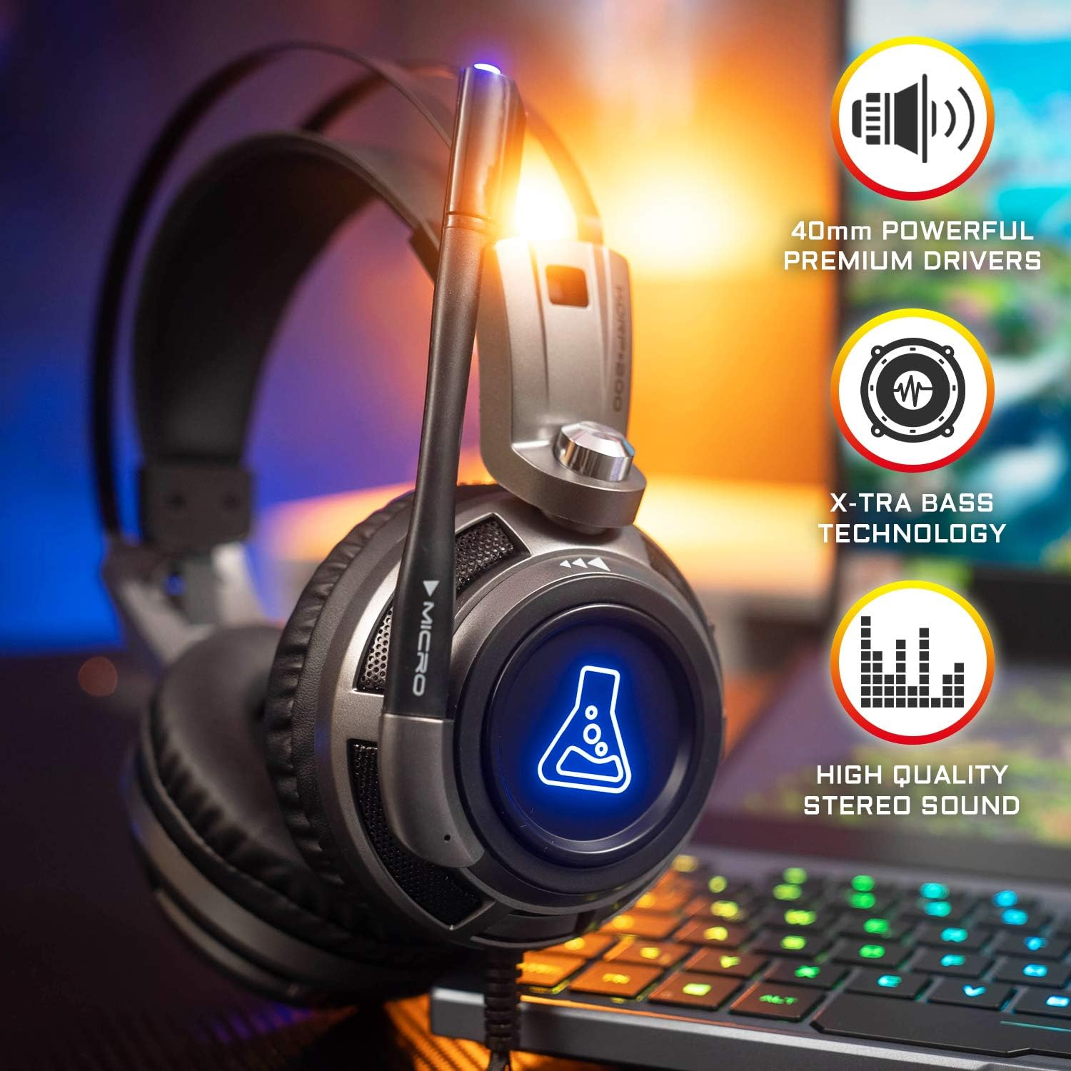 THE G-LAB Korp 200G Gaming Headset Stereo Sound, Blue LED, Comfortable and Light, 3.5Mm Jack Compatible Pc/Ps4/Ps5/Xbox One/Xbox Series X/Series S/Mac/Nintendo Switch/Smartphone - New 2021 image number 4