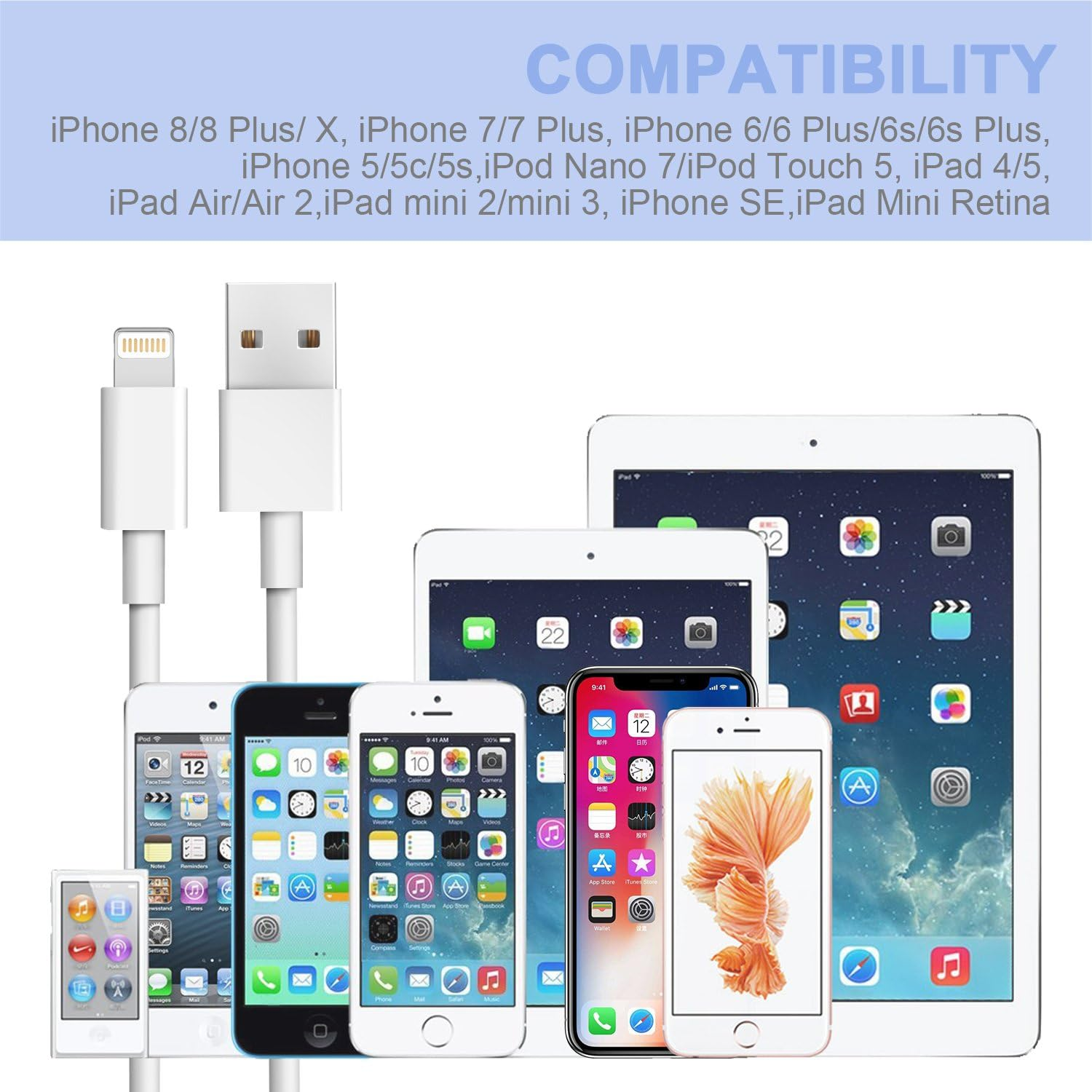 Sundix Iphone Charger Cable, 6Pack 3FT/1M USB Charging Cord Compatible with Iphone 13/13Promax/13Mini/12/12Pro/12Promax/11/11Pro/11Pro MAX/XS/XS Max/Xr/X/8/8Plus image number 6