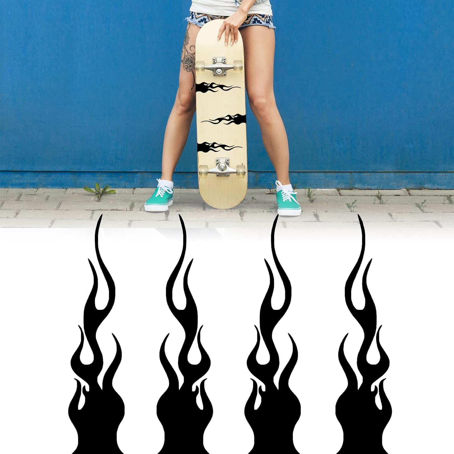 TOMALL 4 Pcs 7.8'' Flame Reflective Sticker for Car Vinyl Racing Sports Flame Stripe Decal for Golf Cart Off-Road Vehicles Motorcycles Bike Skateboard Laptop DIY Decoration (Gradient)