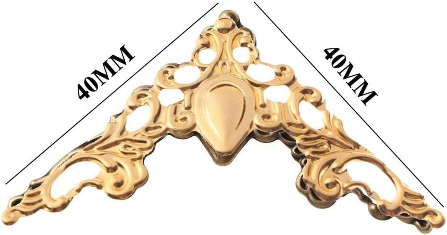 Pokinge 60PCS Metal Angle Corner Brackets Gold Bronze Metal Corner Guard Decorative Protector for Menus Photo Frame Furniture (Two Colors) image number 2