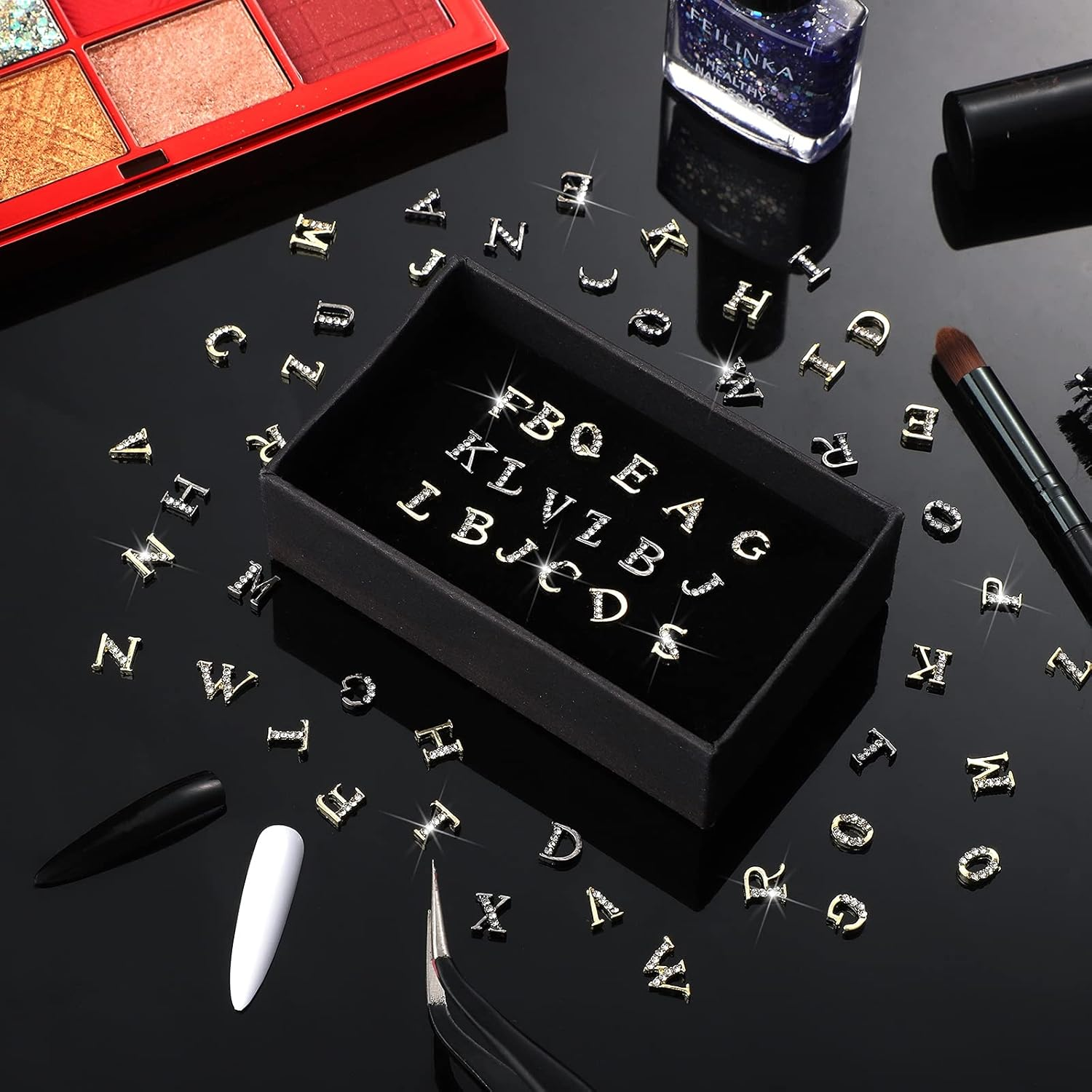 52 Pieces Letters Nail Stud Stickers Alloy Rhinestone Letter Charms 3D Capital Letters Nail Studs Alphabet Nail Charms English Nail Decoration for Women Girls Nail Accessories Home Salon, Gold, Silver - Gold,Silver image number 4