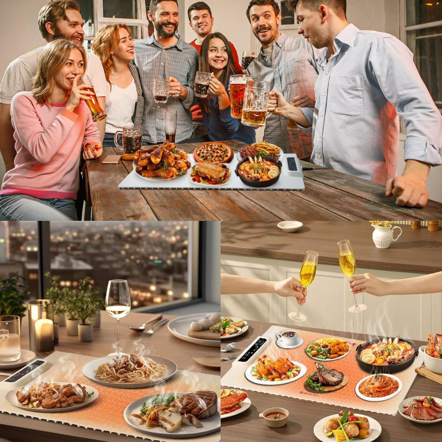 Zurligi Electric Food Warming Mat, with 2 Kitchen Towels, 61X38 Cm Portable & Rollable Silicone Warming Tray, Full Surface Heating, 3 Temperature Settings (60&deg;C/80&deg;C/100&deg;C)- Australian Plug - White image number 3