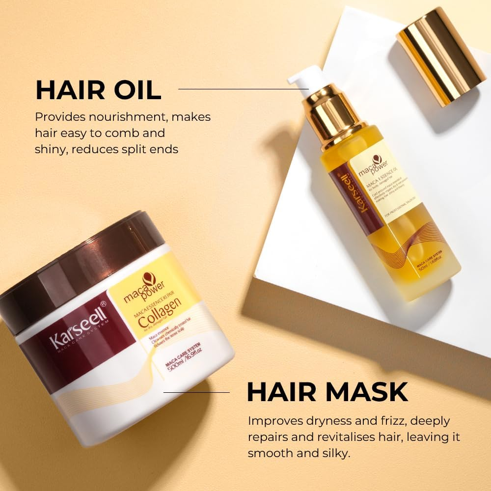 Karseell Collagen Hair Treatment Deep Repair Conditioning, Hair Mask Argan Oil Set for Dry Damaged Hair All Hair Types 16.9Floz + 1.69Floz image number 4