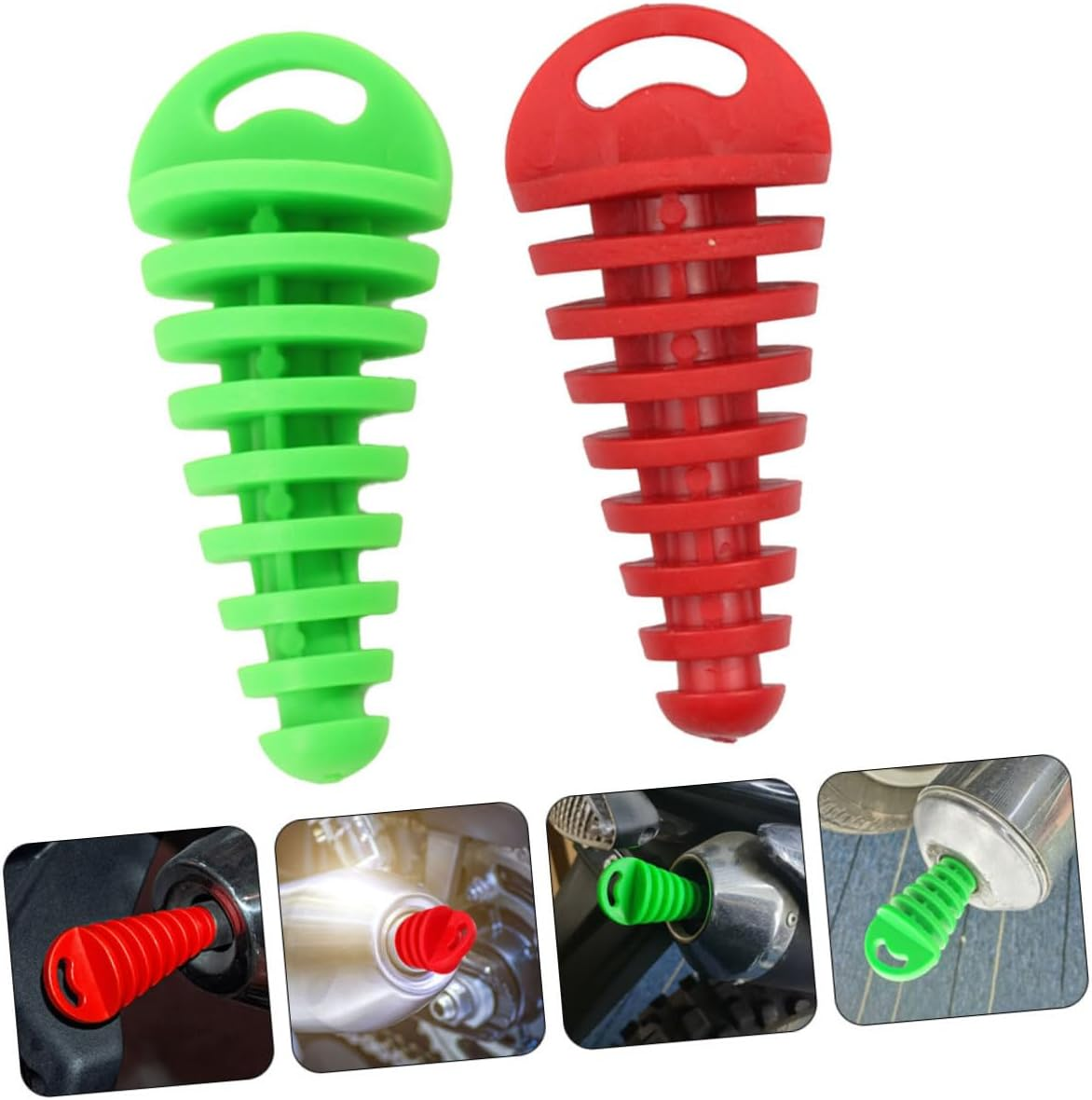 2Pcs Motorcycle Air-Bleeder Plugs Tailpipe Wash Plugs Waterproof Green and Red Motorcycle Exhaust Accessories for Motorbike Repair image number 3