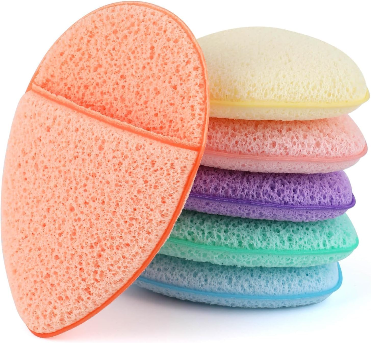 5Pcs Facial Sponges Set, Cleansing Puff, Colorful Facial Sponges for Face Wash, Reusable Makeup Remover Exfoliating Pads for Daily Cleansing (Color Mixing) image number 4