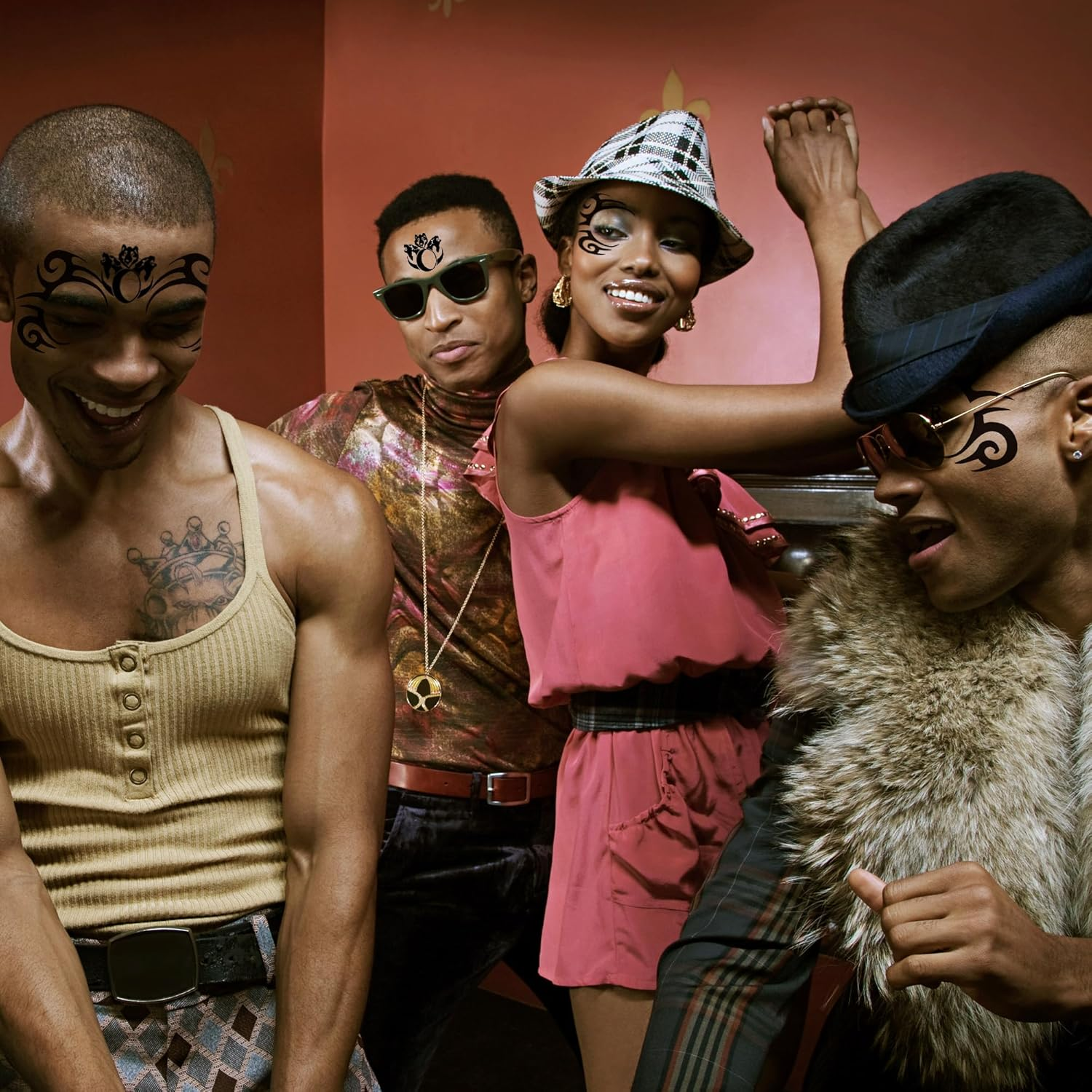 6 Sheets Temporary Tribal Face Tattoo, Waterproof Temporary Tattoos Halloween Tattoo Sticker for Men Women Tattoos - Red image number 7