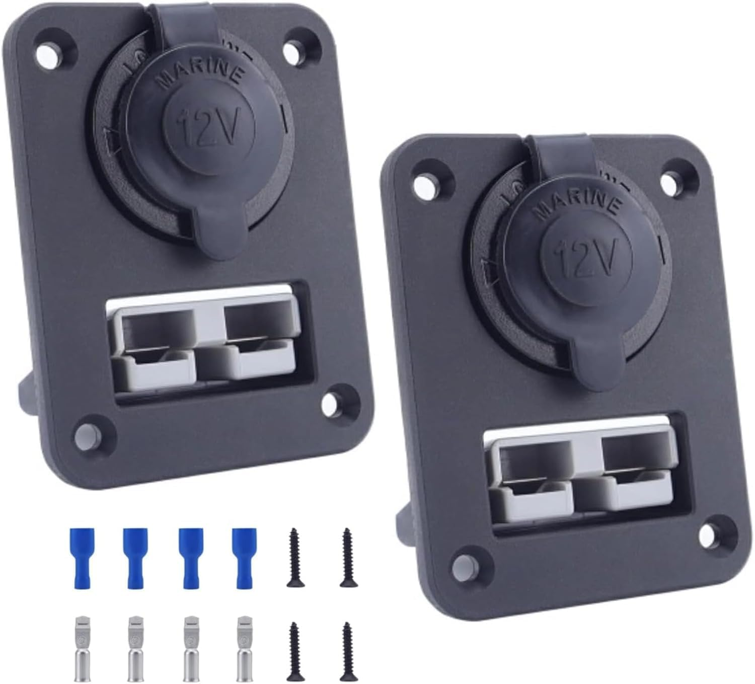 2Pcs 50A Plug Mounting Panel for Anderson SB50 Series Connectors, Anderson Flush Mount Recessed Plate with 12V Power Outlet C-Igarette Lighter Baser for RV Car Boat Marine image number 5