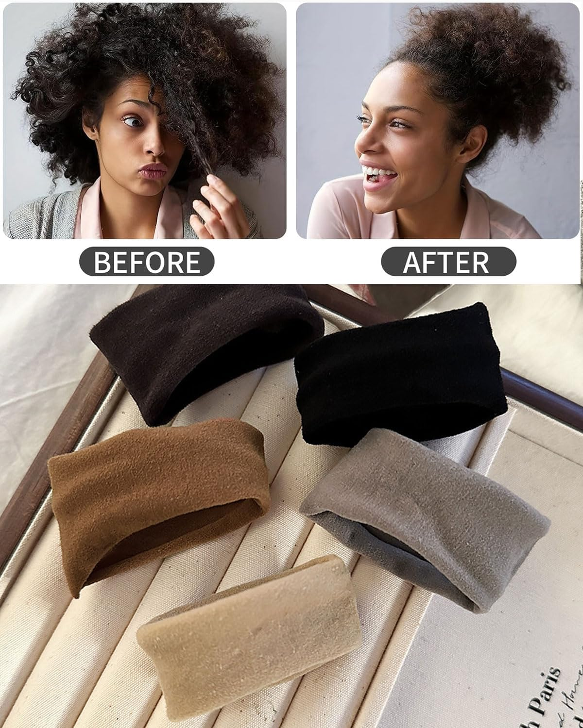 WUNZILO Pack of 10 Hair Bands for Women Girls Large Elastic Strong Hair Bobbles Seamless Cotton Holder Ties Stretching Ponytail Hair Pompoms for Thick Heavy Curly Hair, Brown Colour image number 3