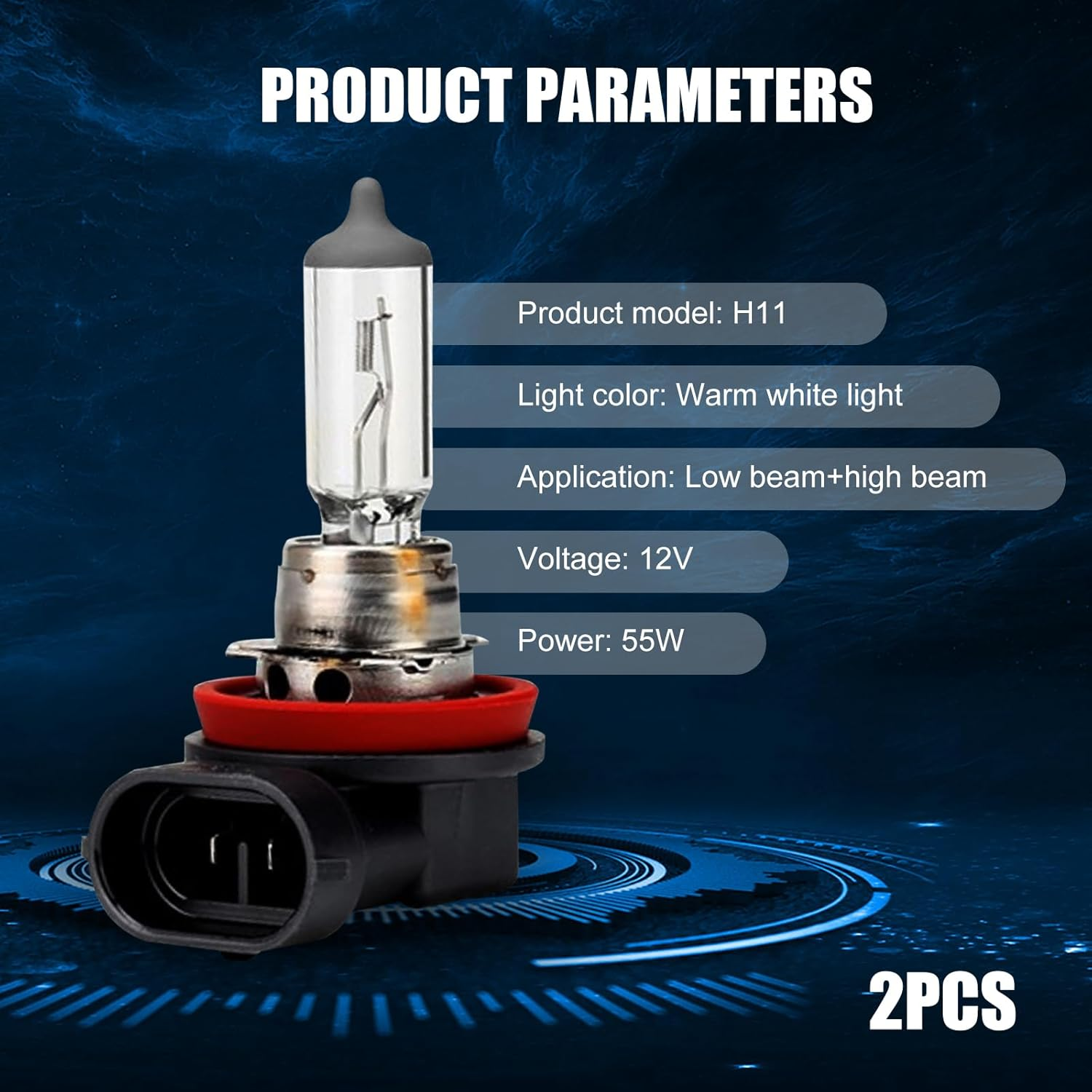 UGSHY 2 PCS H11 Automotive Halogen Bulb, 12V 55W 60,000 Hours Service Life High-Transmission Quartz Glass High Low Beam, Lighting Replacement Accessories, Compatible with Most Car Models (White) image number 3