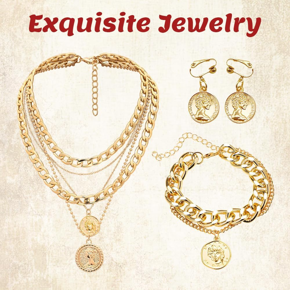 Fayrvind 6 Pcs Pirate Costume Women,Including Pirate Headscarf, Eye Patch,Necklaces, Bracelets, Earrings and Belts Costume Accessories for Halloween,Party image number 5