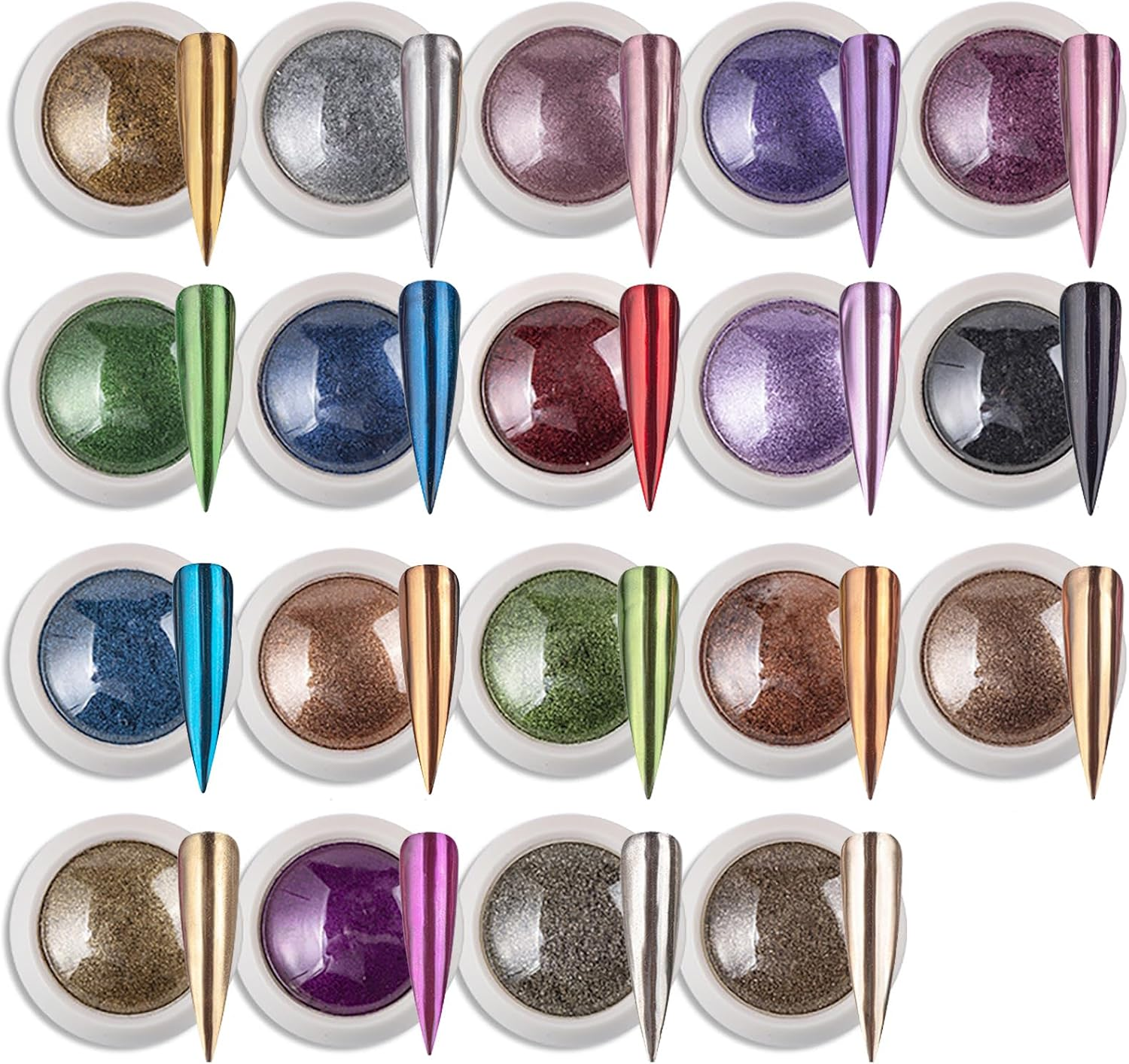 Welhammsae 16 Colors Chrome Nail Powder, Metallic Mirror Effect，Holographic Aurora Pigment, Rainbow Neon Pearl Nail Glitter for Gel Polish Art Decoration Accessories