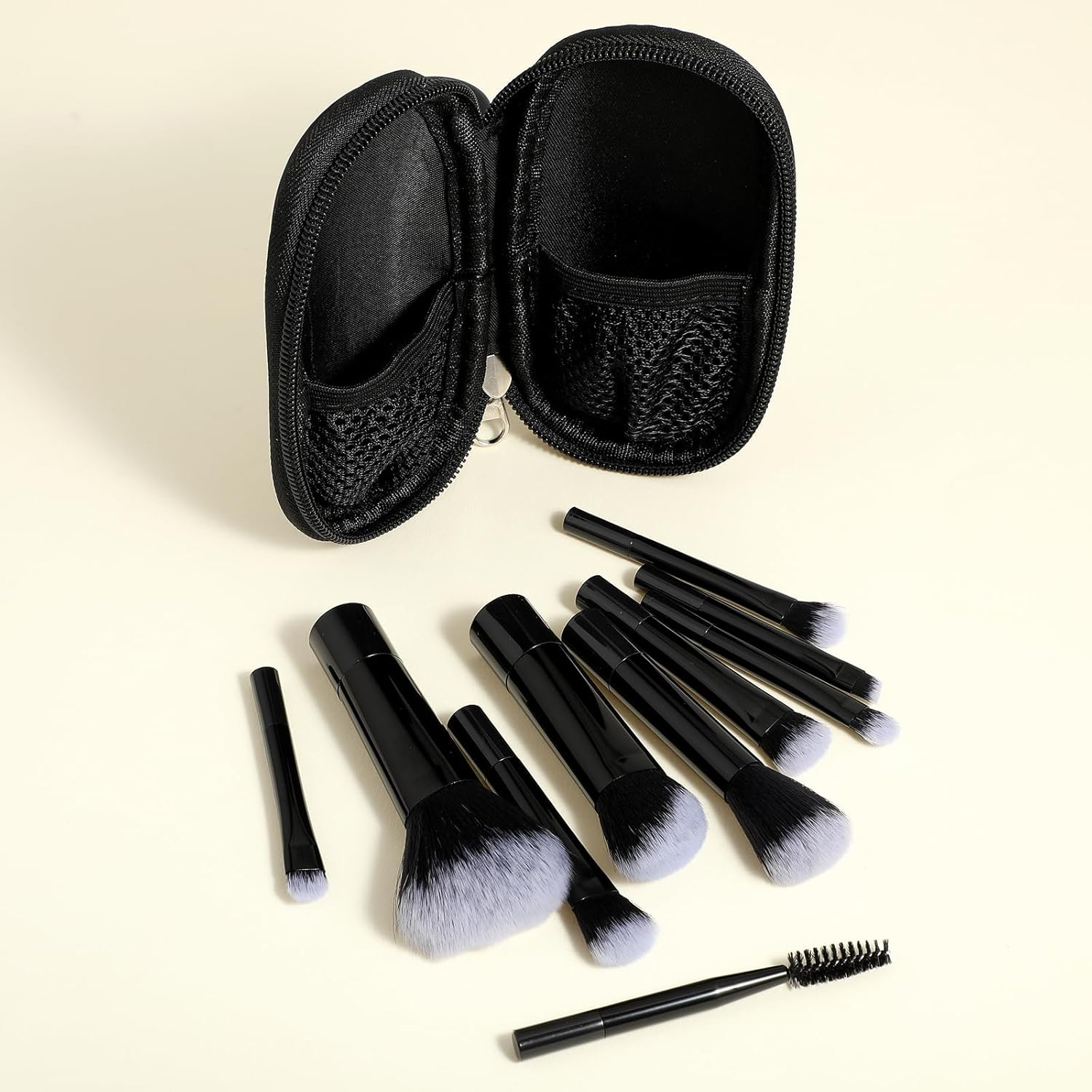 10 Pcs Travel Makeup Brush Set Mini Makeup Brushes Travel Size with Pack Portable Small Eyeshadow Eye Lipstick Foundation Brush Shadow Contour Blush Concealer (Black)