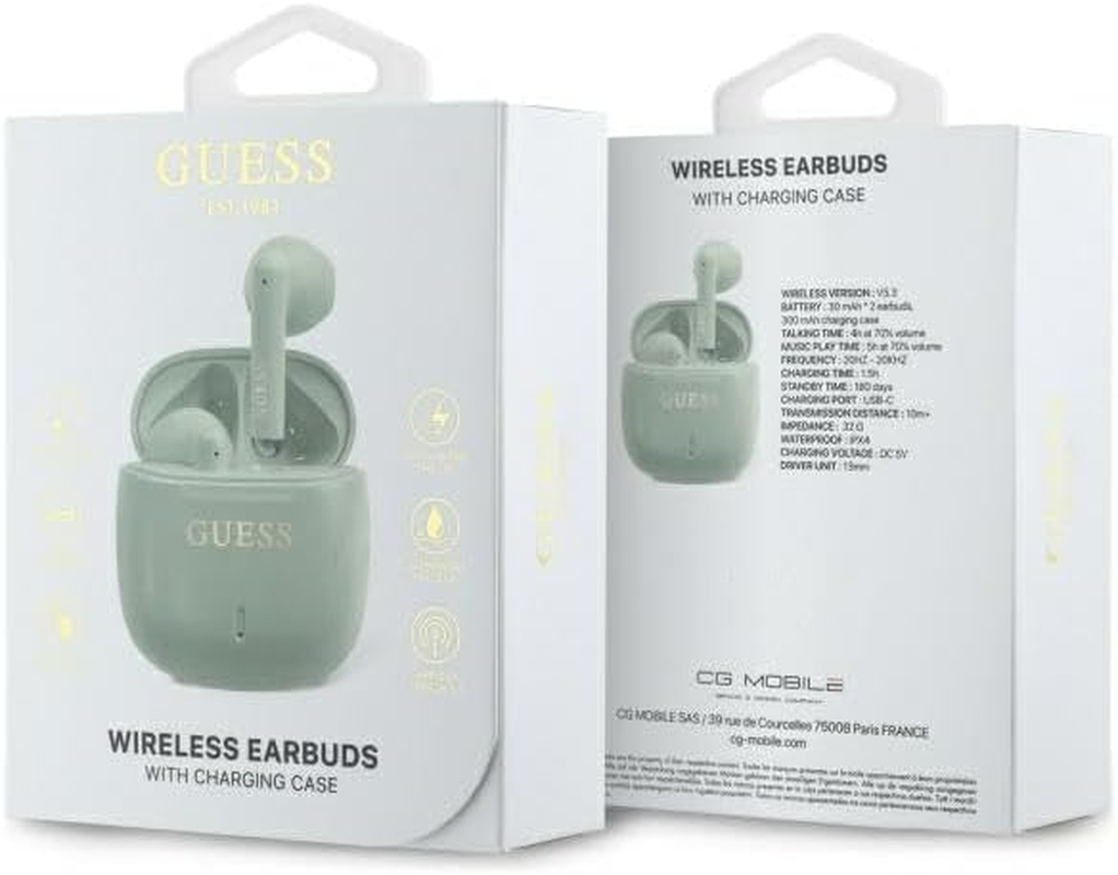 CG Mobile Guess Bluetooth Headphones TWS + Docking Station Printed Classic Logo Green image number 1
