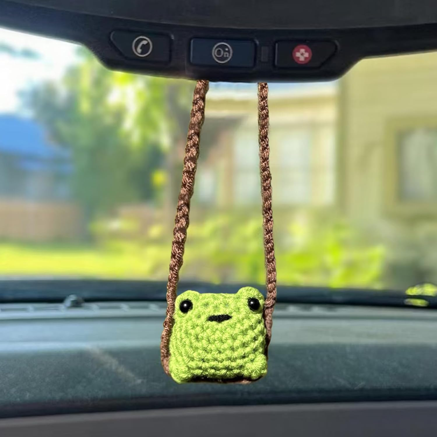 Cute Crochet Frog Car Decor,Car Hanging Accessories for Rear View Mirror,Boho Positive Animals Charm,Hand-Made Kitchen Office Ornament, Funny Interior Aesthetic Pendant for Women (Green)
