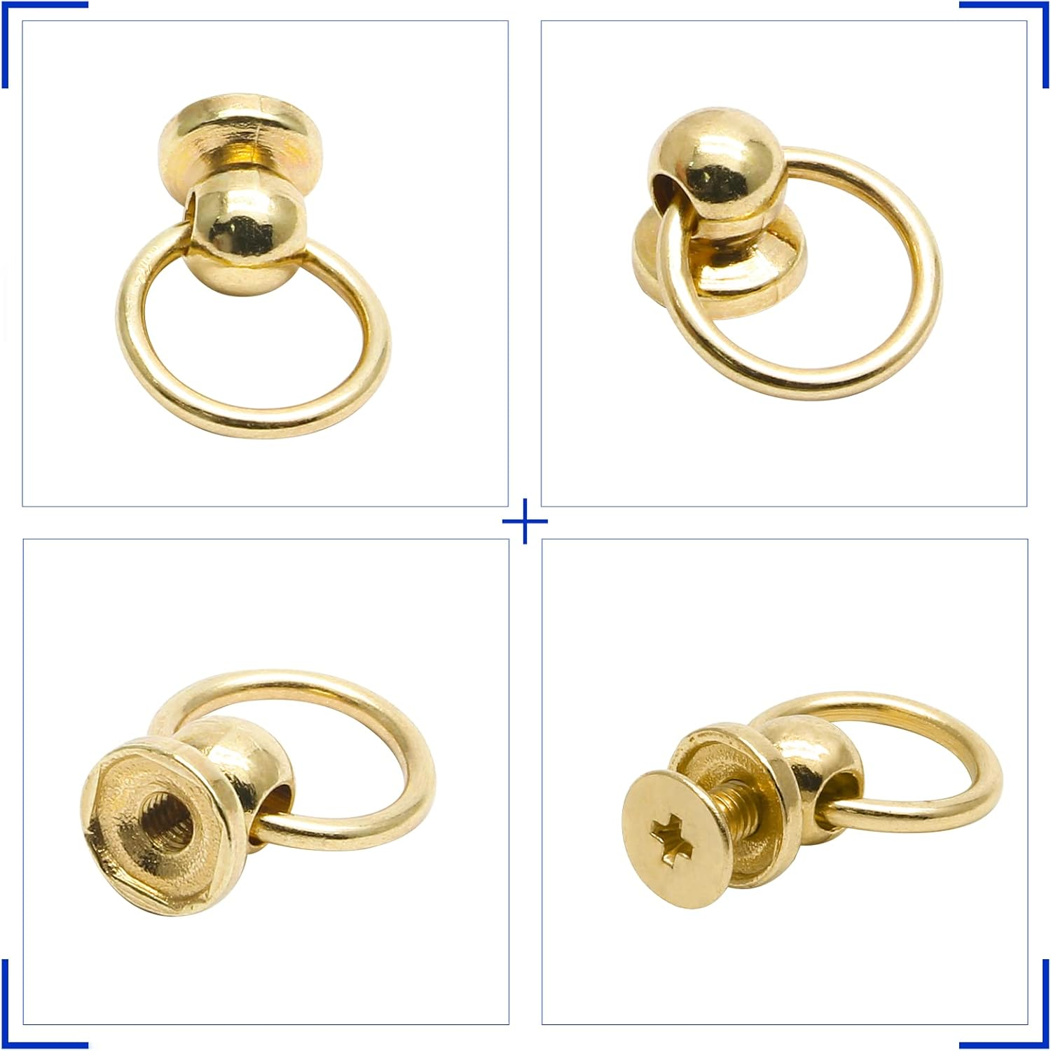 Kyuionty 60 Pcs Screwback round Head Rivet with Pull Ring, 8 Mm DIY Leather Craft O Ring Screw Rivets Metal Stud Rivets for Purse Wallet Phone Case with Mini Screwdriver (Gold) - Gold image number 3