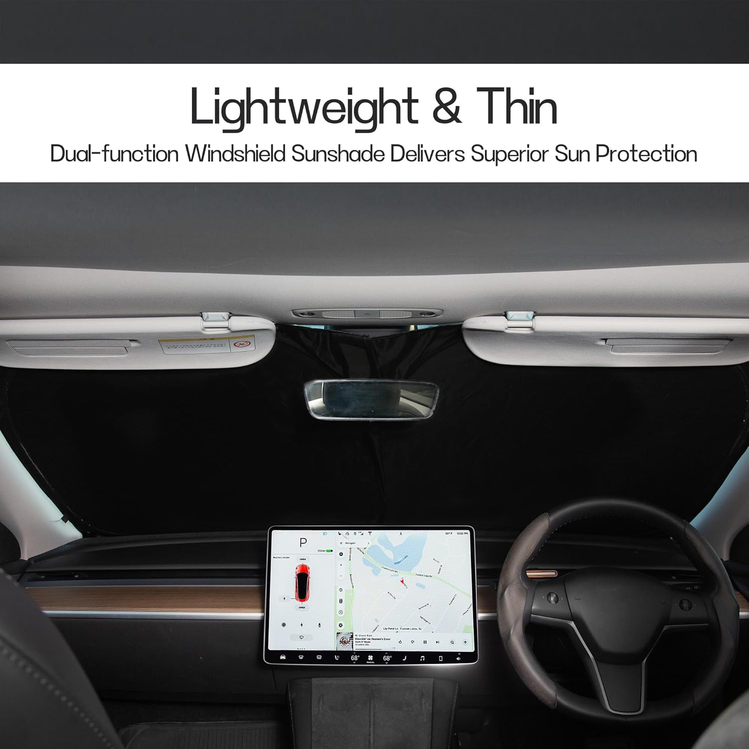 Car Windshield Sunshade for Tesla Model 3/Molde Y 2016-2024, Front Window Foldable Sunshade Sun Heat Protection, Full-Size Front Sun Shade Portable Sun Blocks UV Rays for Tesla Model 3/Model Y image number 3