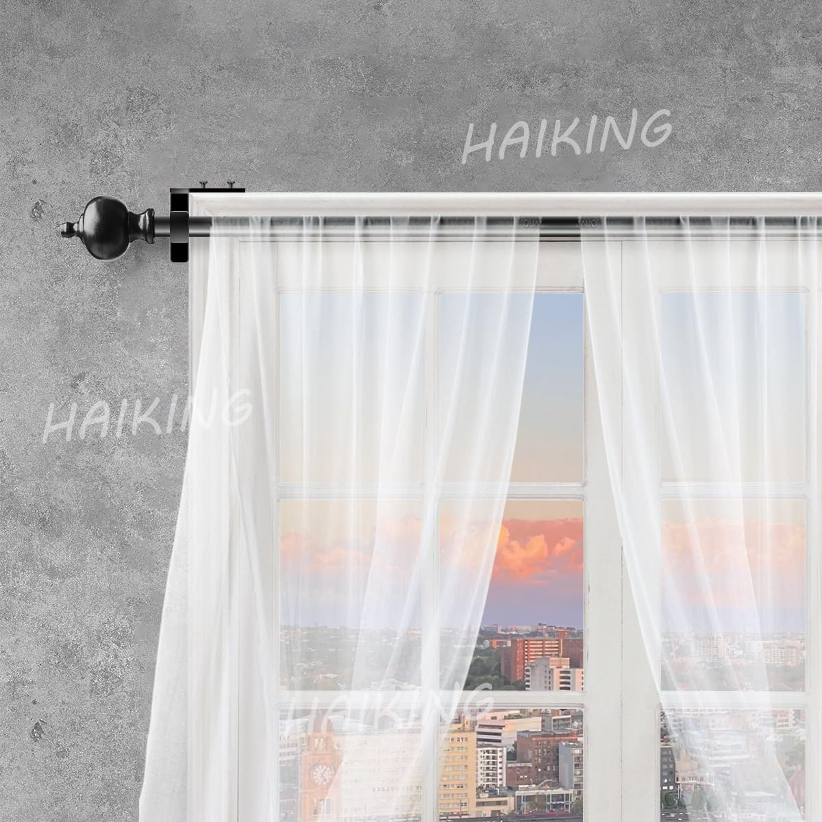 HAIKING Curtain Rod Bracket, 4 PCS Adjustable Curtain Rod Holders for Bedroom Kitchen Window Valance Decoration (Black & Silver)