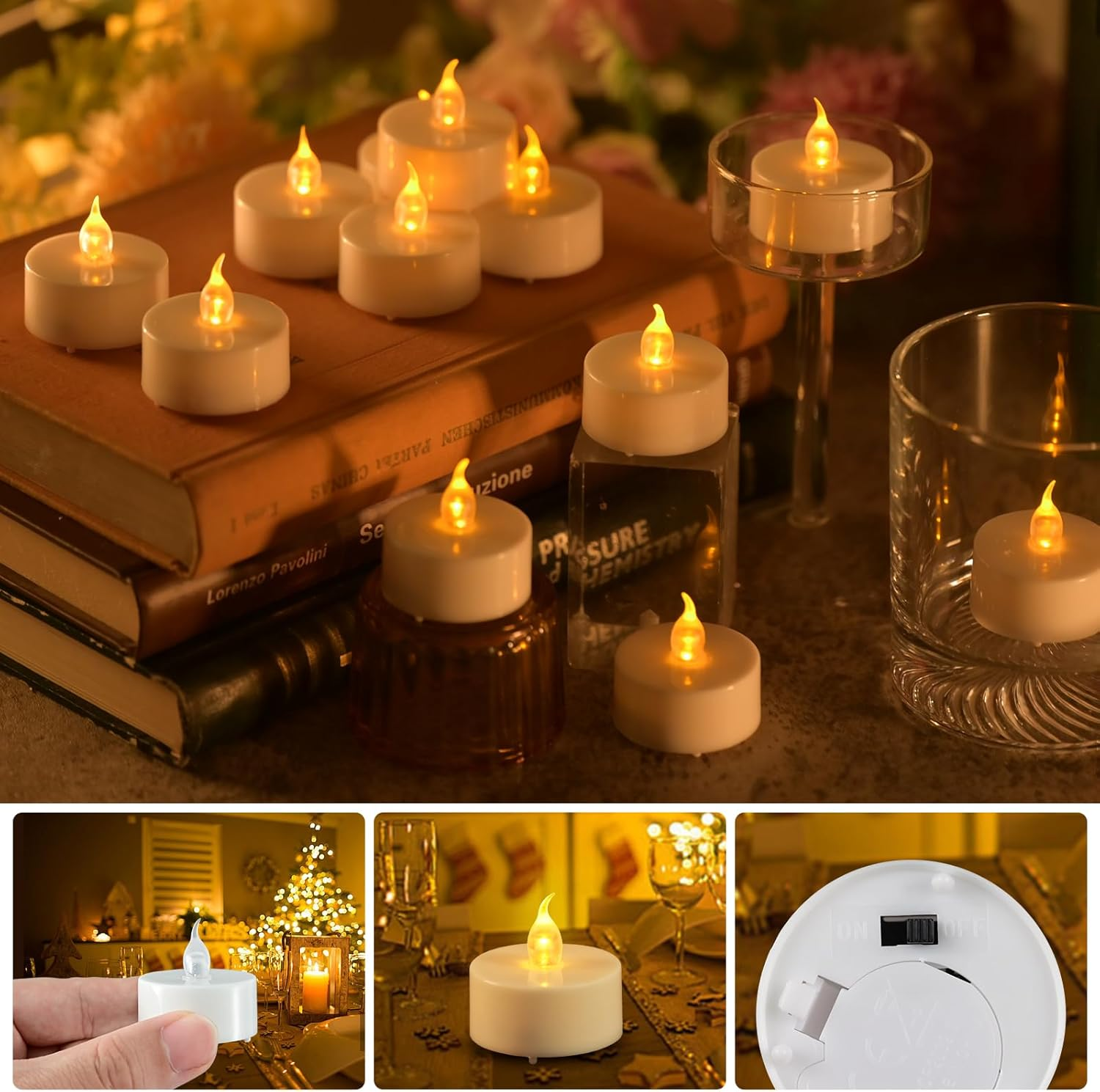 24 PCS LED Tea Lights with Timer, Remote Control, Flameless LED Candles, Electric Flickering Battery-Operated Tealights for Home, Room, Table, Halloween, Christmas Decoration