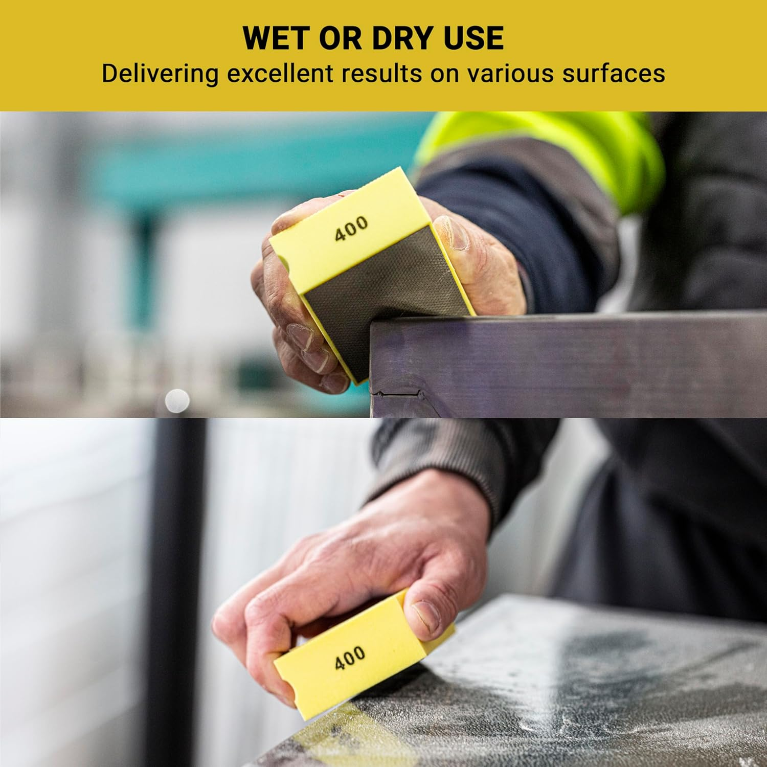 GLASS POLISH PRO Diamond Hand Polishing Pad, Grit 400 Fine Foam Sanding Block for Finer Finishes and Smooth Sanding of Glass, Tiles, Ceramics, Concrete, Granite, Marble, and More - GP15101 image number 2