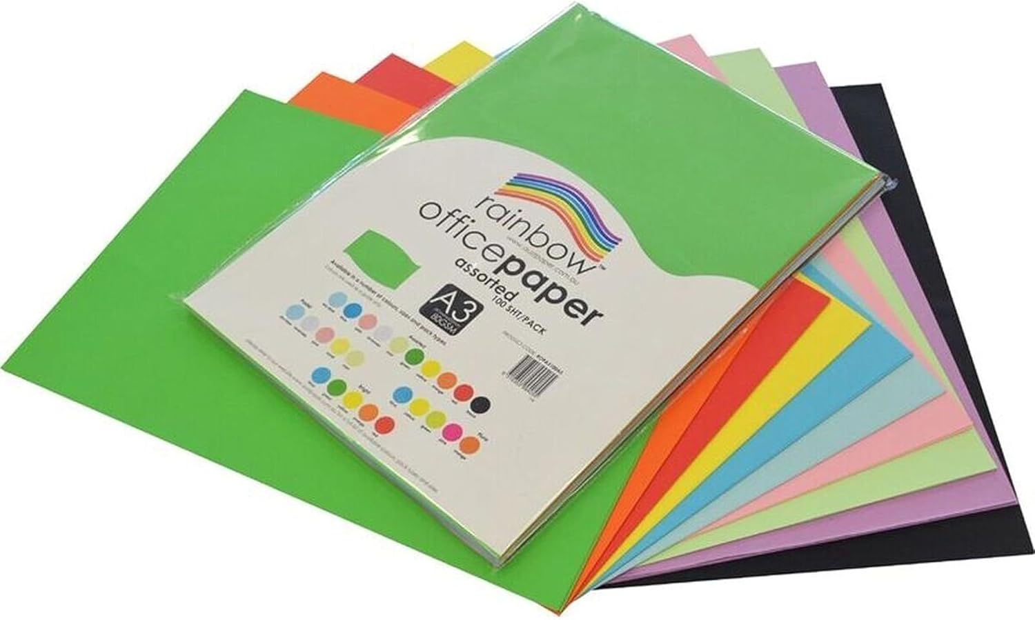 Rainbow A3 Colour Copy Paper 100 Sheets, Assorted image number 4