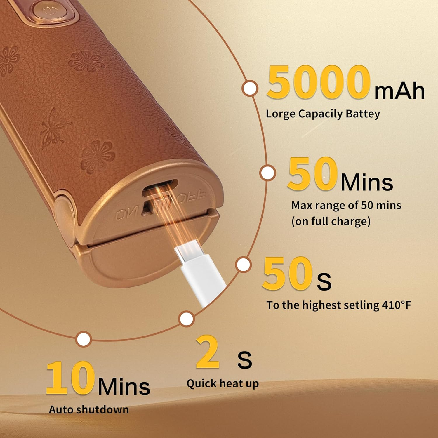 Cordless Hair Straightener, Portable Straightener 2 in 1 for Hair Straightening and Curling, Fast Heating Cordless Flat Iron, 5000Mah Hair Straightener Travel,210&deg;C/410&deg;F within Seconds(Urban OL) image number 3