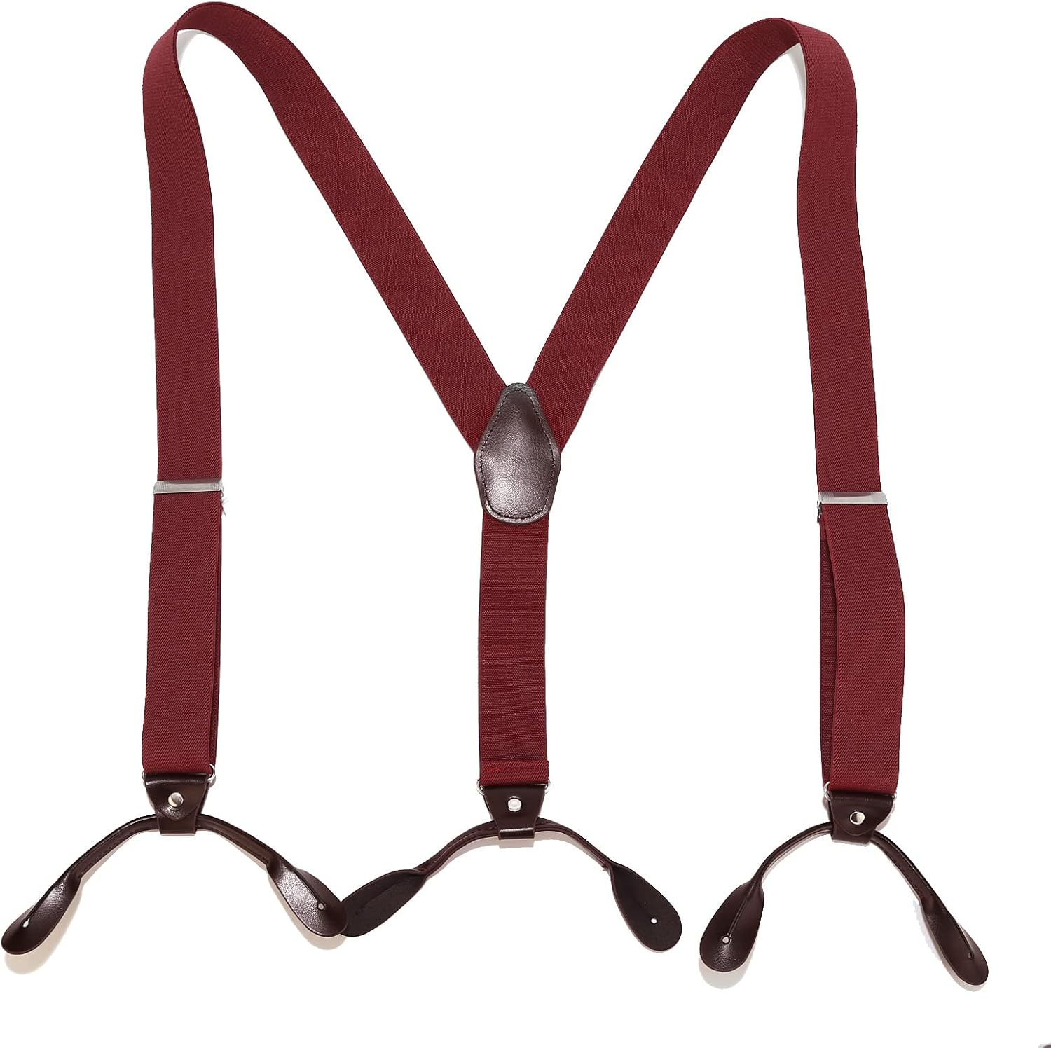 Adjustable Dark Red Mens Braces | Strong with Leather Crosspatch Y Style Brace Suspenders Wide Thick 3.5 Cm 6 Button | Smart City Suit Style Shirt, Wine Red, One Size