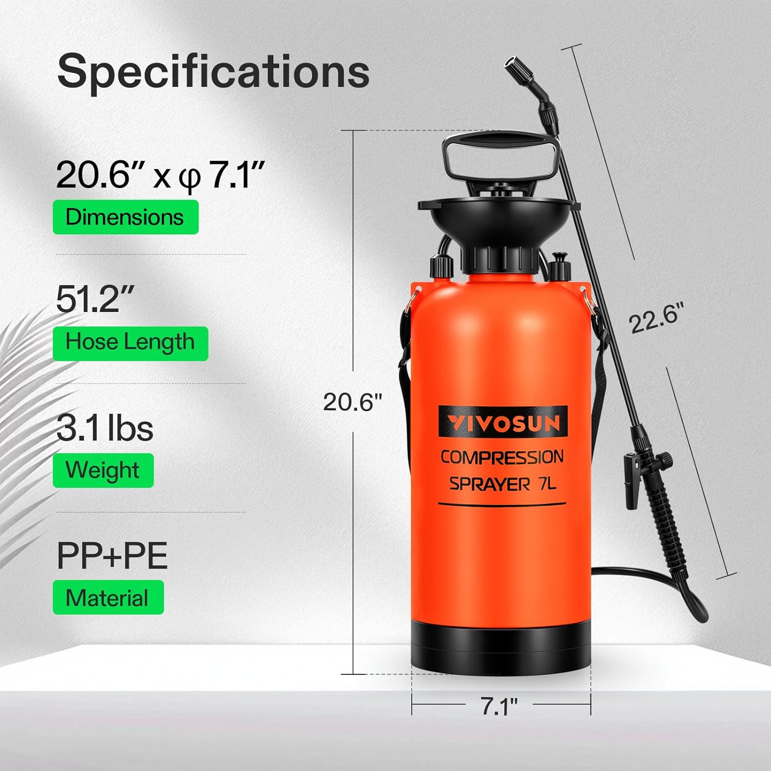 VIVOSUN 1.85-Gallon Pump Pressure Sprayer, Pressurized Lawn & Garden Water Spray Bottle with Adjustable Shoulder Strap, for Spraying Plants, Garden Watering and Household Cleaning image number 3