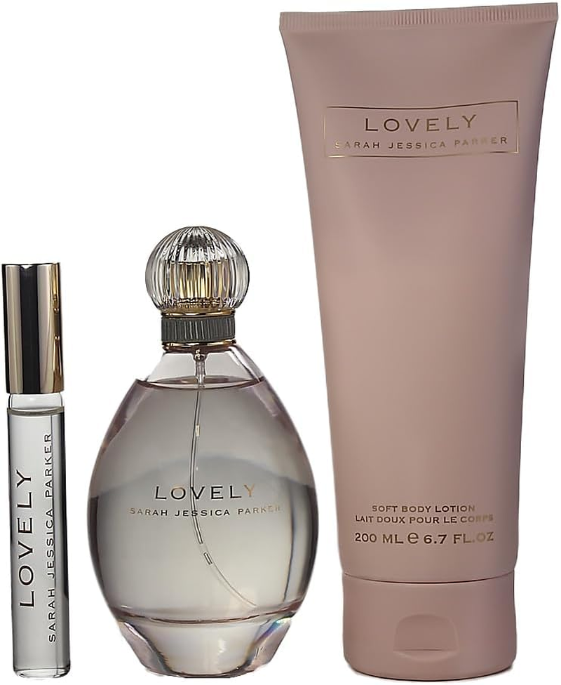 Sarah Jessica Parker Lovely 3 Pc. Gift Set (Eau De Perfume Spray 3.4 Oz + Body Lotion 6.7 Oz + Eau De Perfume Roller Ball 0.34 Oz Miniature), 101 Ml