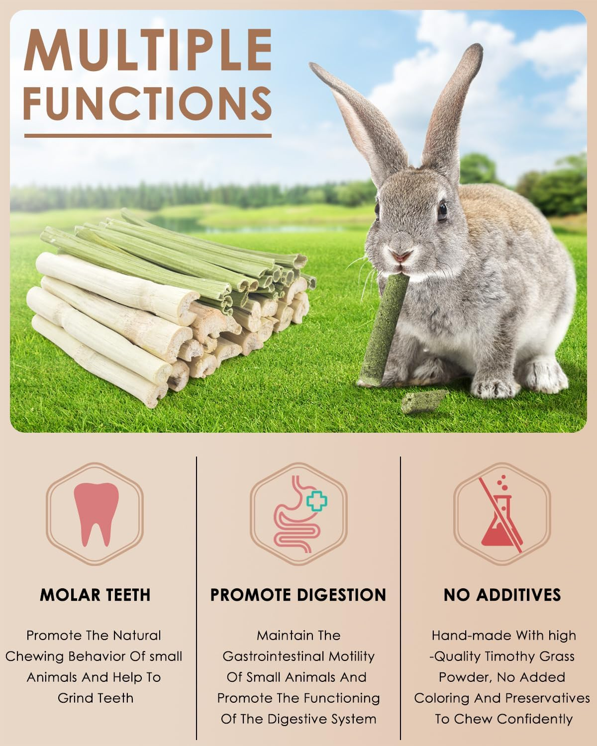 Bissap Rabbit Chew Sticks - 40 Rabbit, 20 Sweet Bamboo, 20 Papaya Stems for Rabbits image number 1