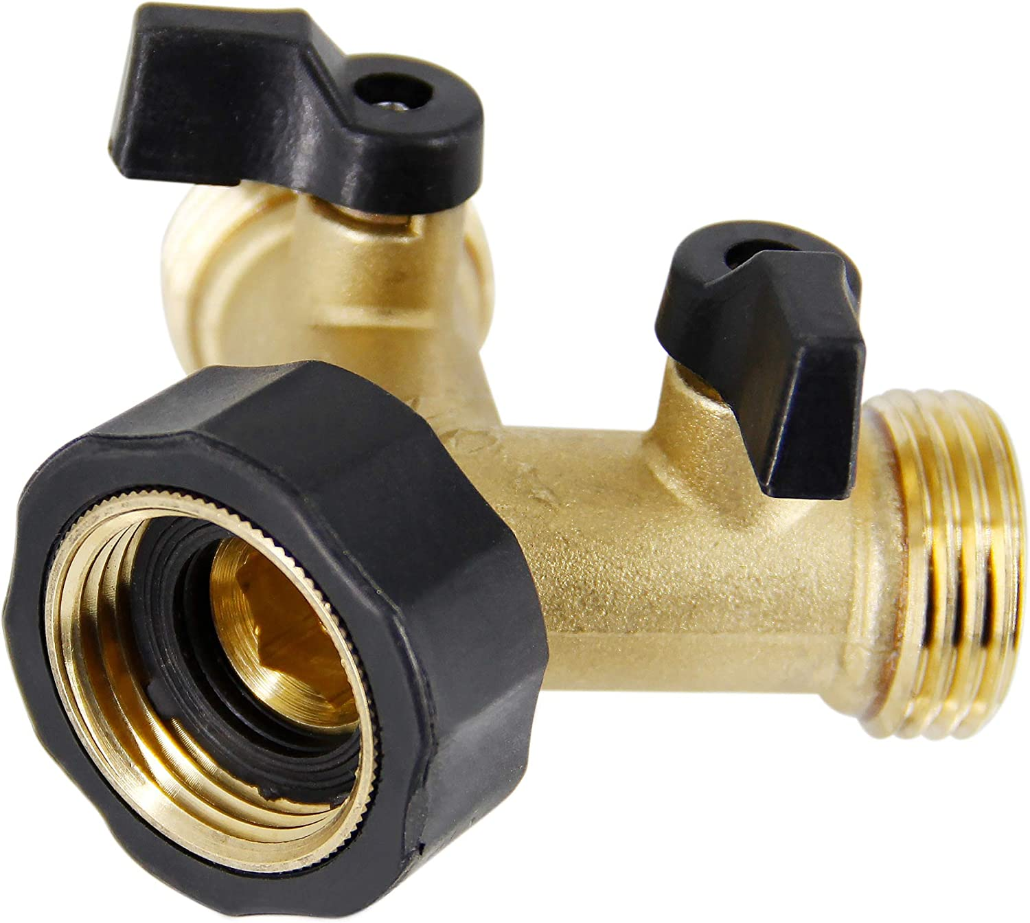 2 Way Brass Hose Splitter, 3/4" Brass Hose Connectors, Y Connector Garden Hose Adapter Connector, 1 Pack image number 2