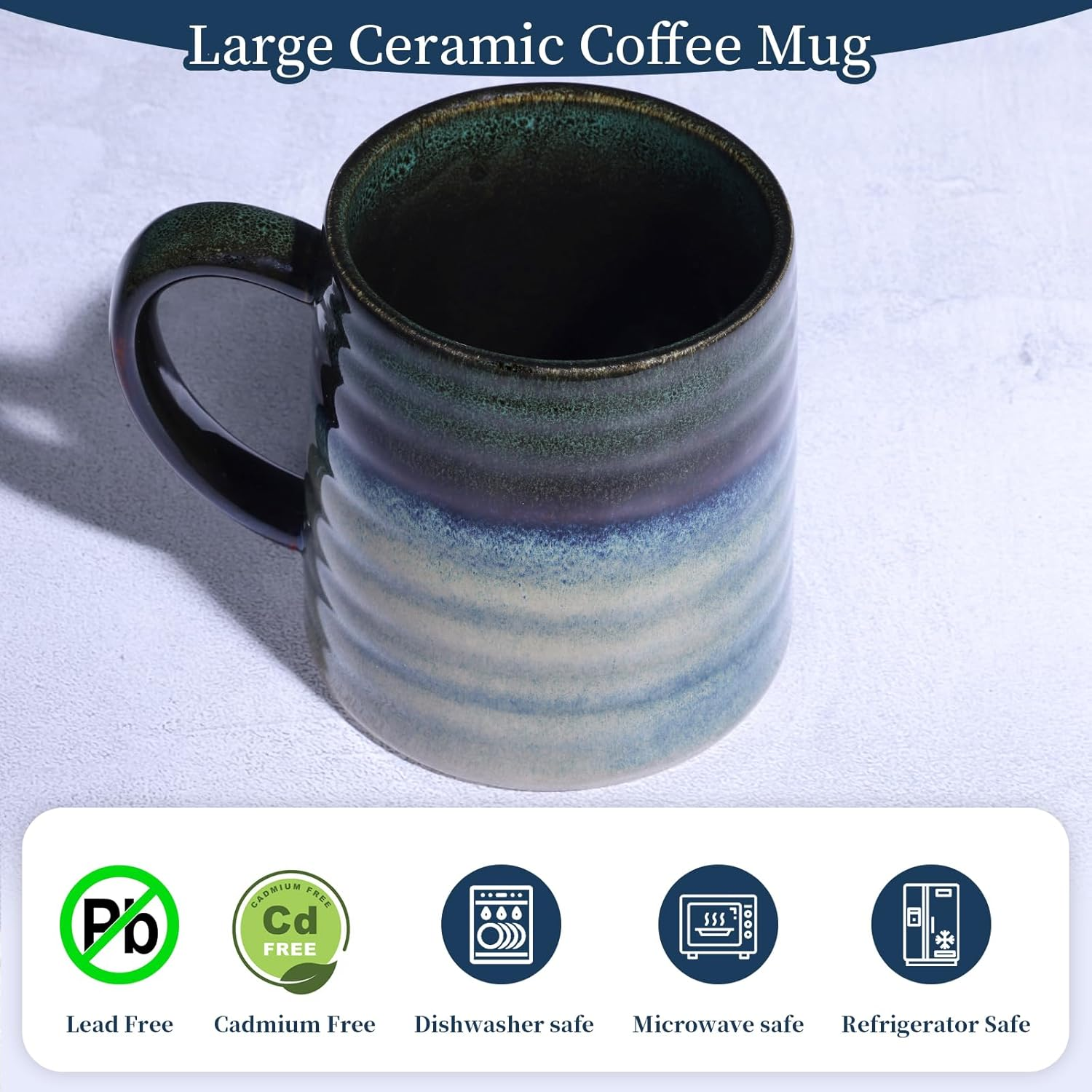 700Ml Extra Large Ceramic Coffee Mug with Big Handle, 25 Oz Handmade Glazed Oversized Tea Cup for Office and Home, Microwave, Dishwasher and Freezers Safe, Hot and Cold Drinking (Ink Green) - 18Oz-Ink Green image number 5