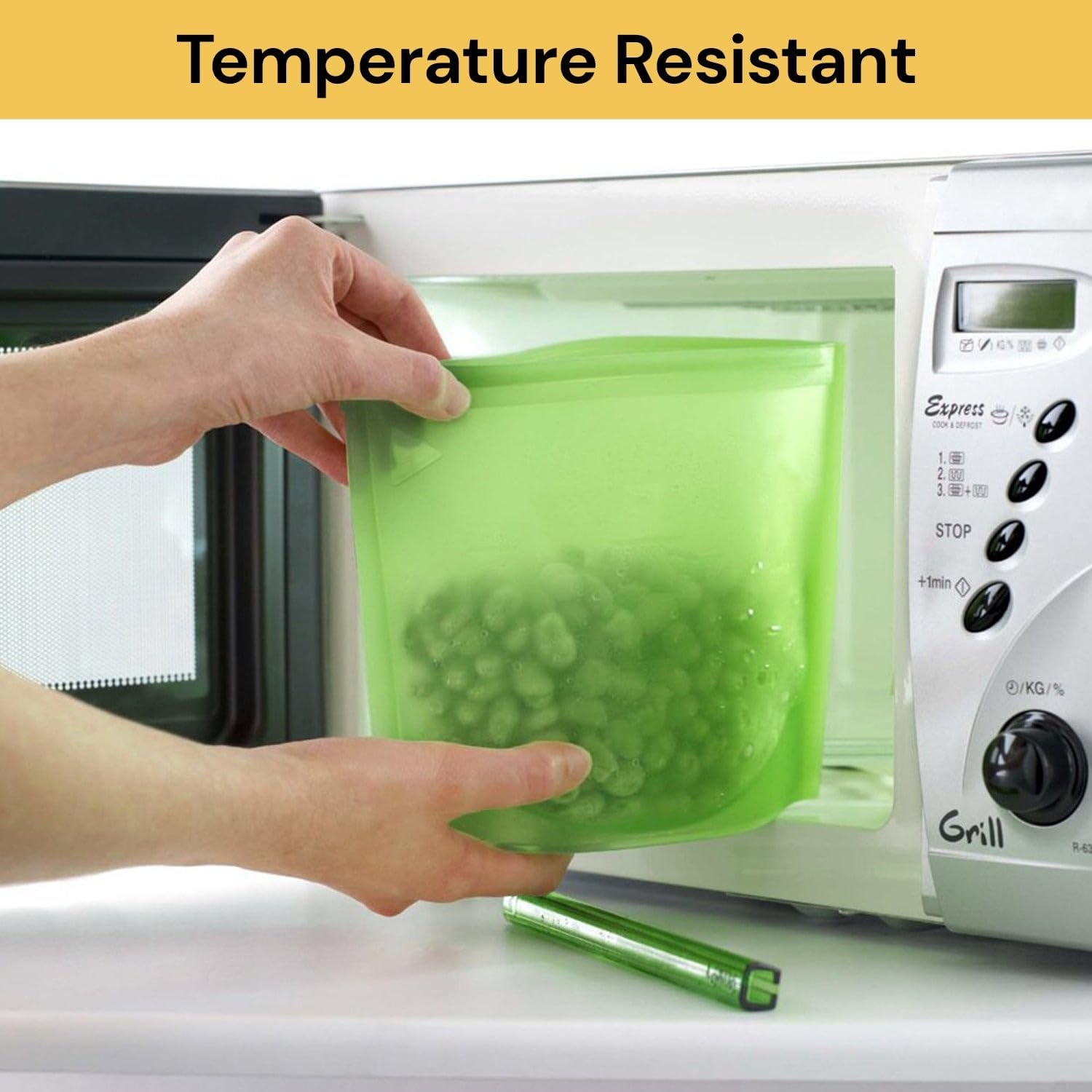 EZONEDEAL Reusable Food Storage Bags, Kitchen Storage Fridge Refrigerator Organiser Bags Zip Container Silicone Food Bags Microwave Dishwasher Freezer Oven Safe Food Preservation (1500Ml, 10Pcs Green)