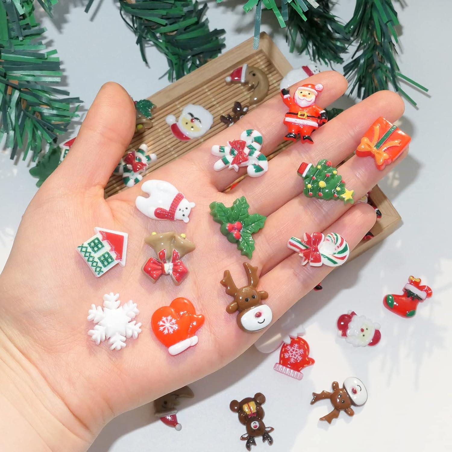 Christmas Resin Charms for Crafts,100 Pcs Flatback Slime Charm Beads Miniature Ornaments for Christmas Embellishments,Craft Supplies and Mini Christmas Decorations image number 3