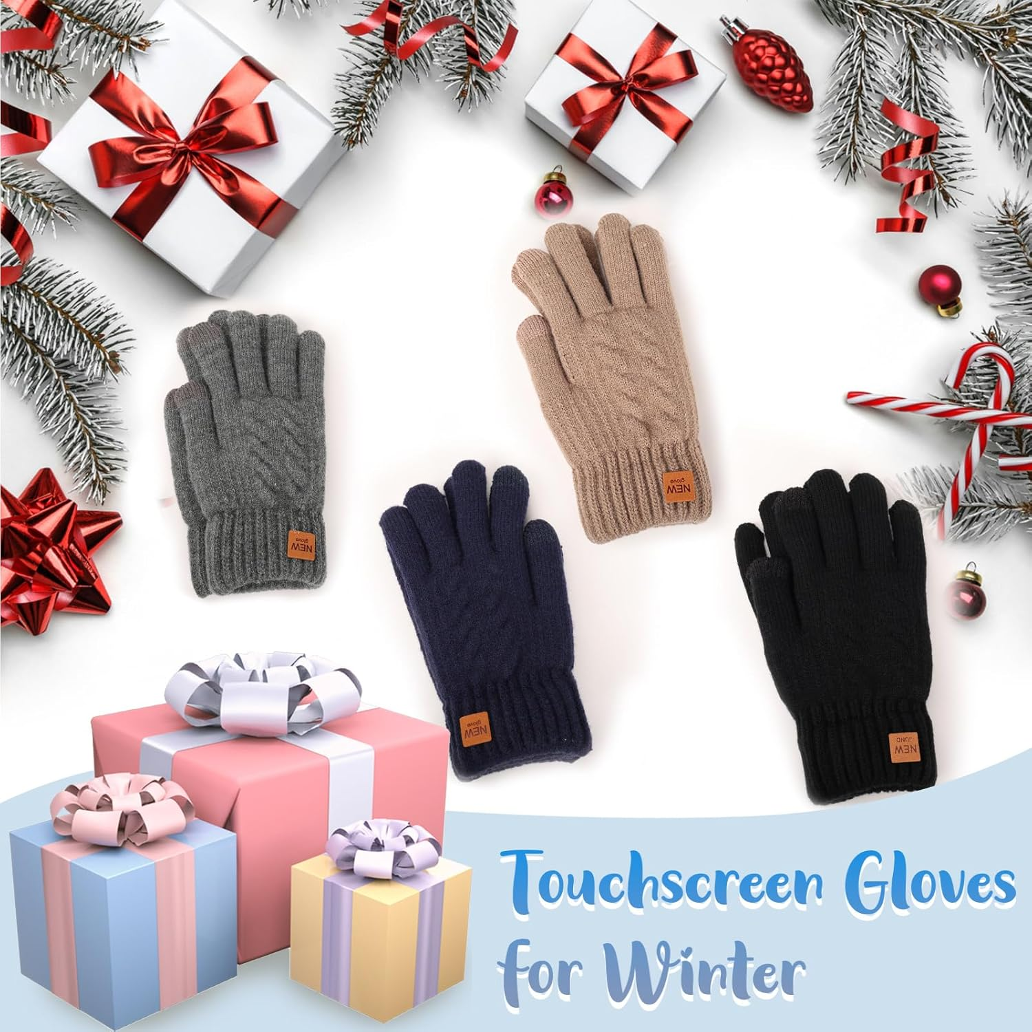 Women'S Warm Plush Winter Touchscreen Gloves - Fleece Lined, 9Cm Elastic Cuff, 23.5Cm Long, Stylish Cold-Weather Gloves for Ladies image number 5