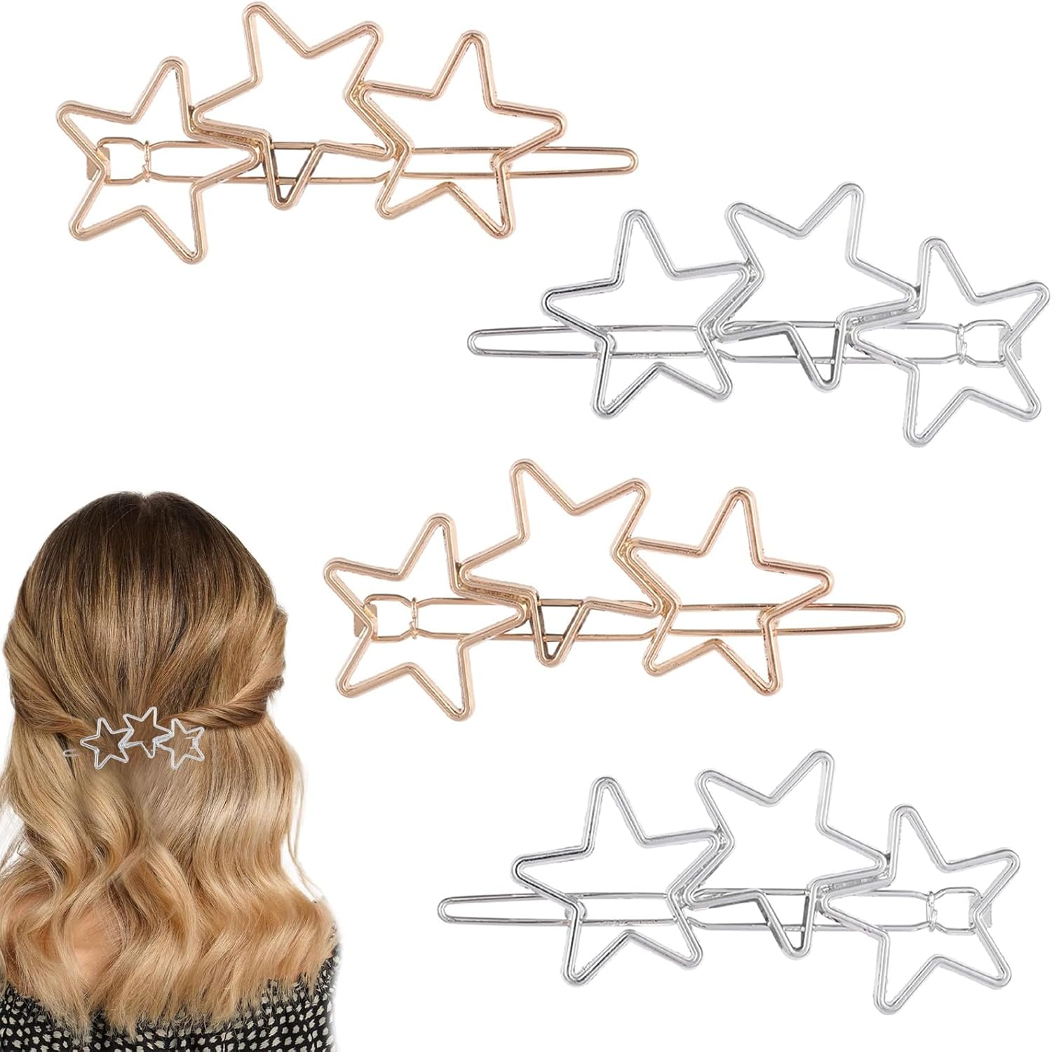 ASOMI 4 Pieces Metal Star Hair Accessories, Y2K Simple Fashion Hair Clips for Women and Girls, Trendy Hair Accessories (Gold, Silver) image number 6