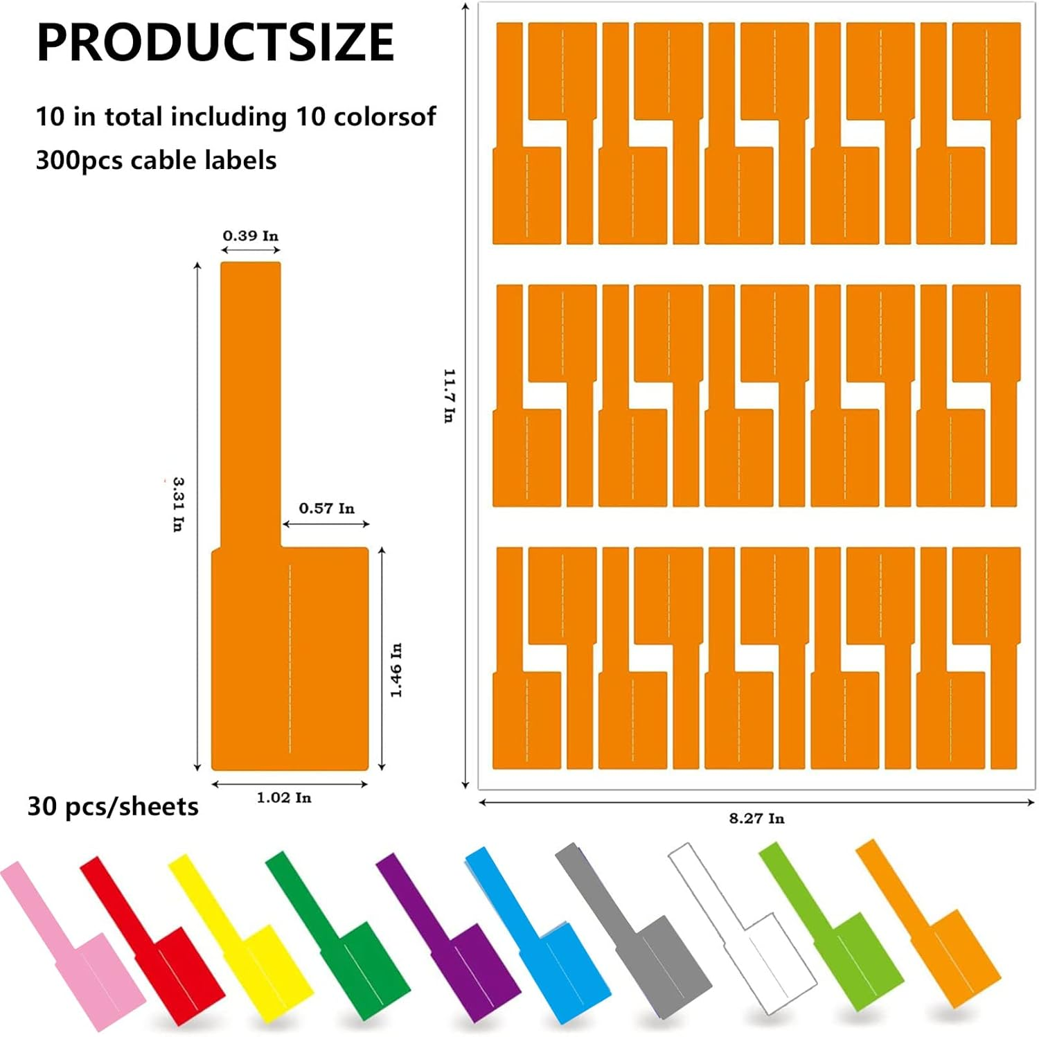 300Pcs Cable Labels, 10 Colors Colorful Cord Labels Self Adhesive Waterproof Stickers for Cables Laser Printer Labeling Various Charger Cords,Cables Handwriting for Computer Wire Cable Management&hellip; image number 6